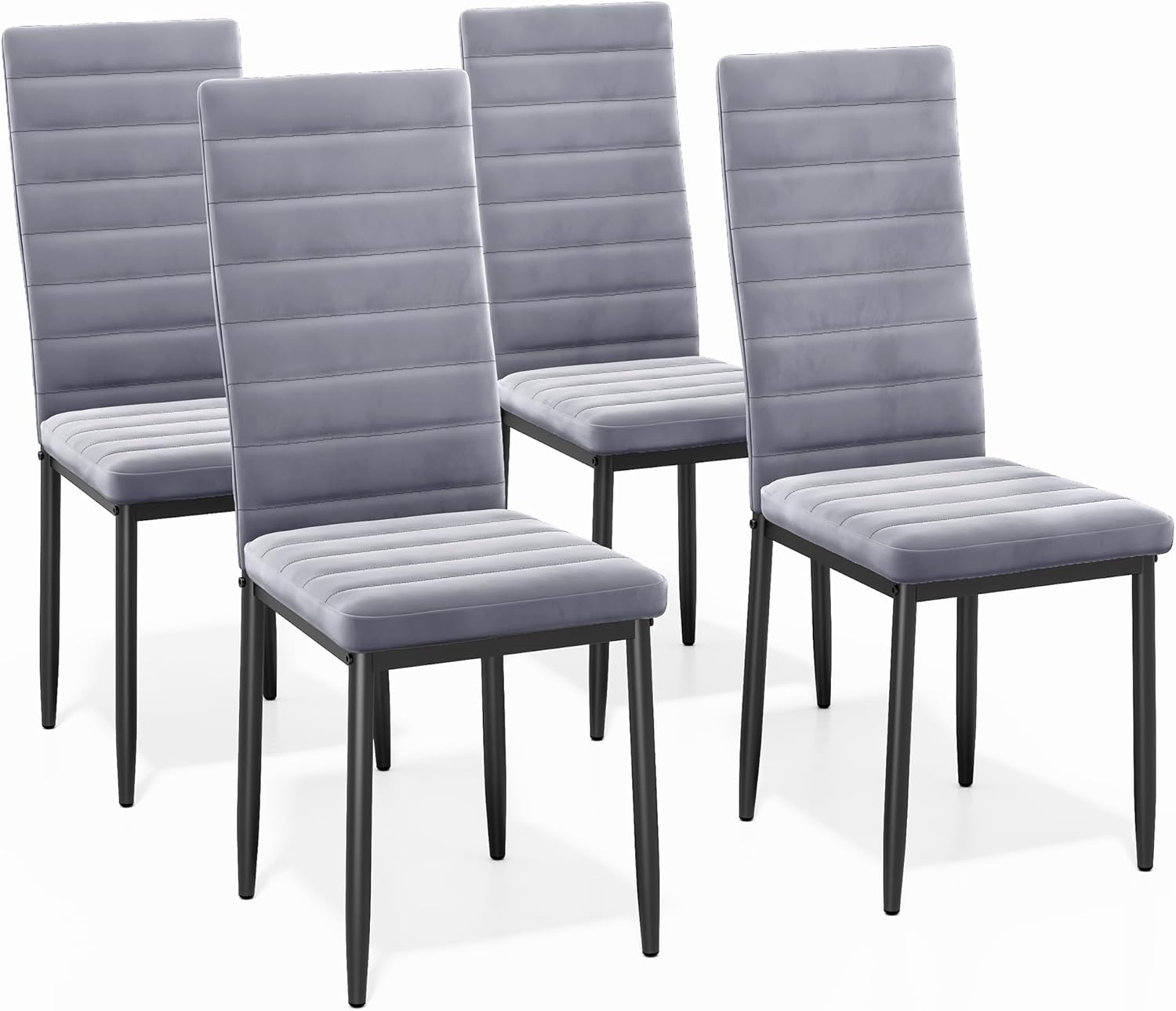 Sada 6 moderních jídelních židlí s vysokým opěradlem a polstrováním do kuchyně a jídelny, tmavě šedý flanel