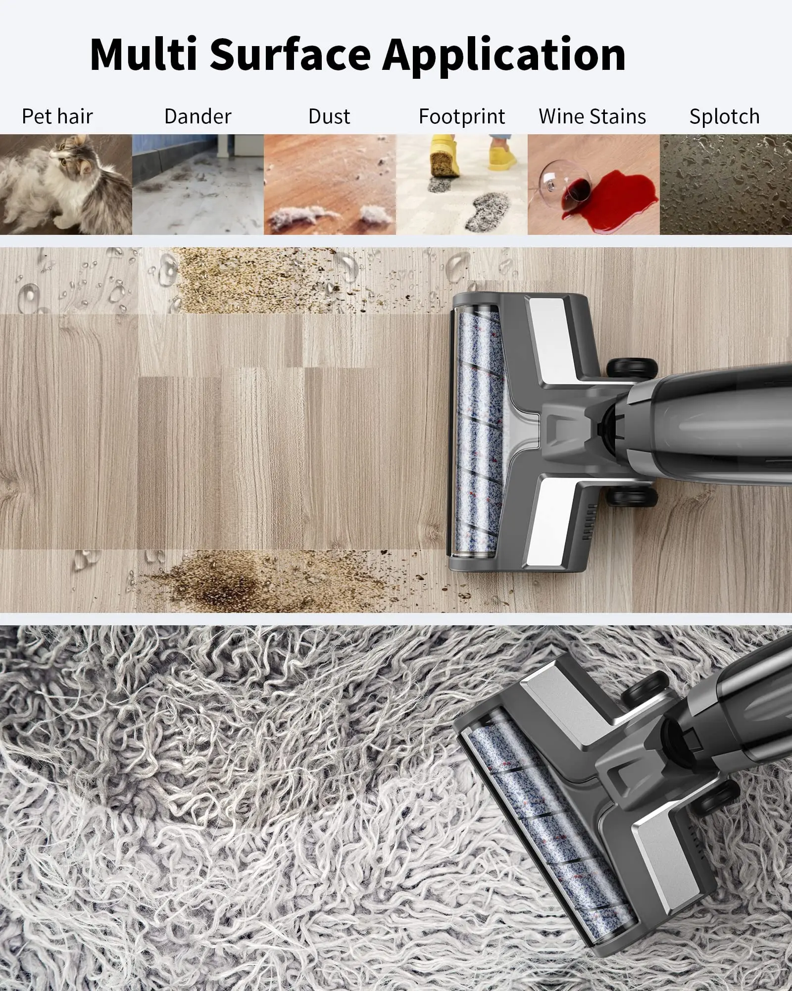 Stealth ECVP01 Bezdrátový mokro-suchý vysavač a mop, chytrý čistič dřevěných podlah se samočištěním, vysáváním a mopem a mytím 3 v 1, lehký mopový vysavač na koberce, šedý