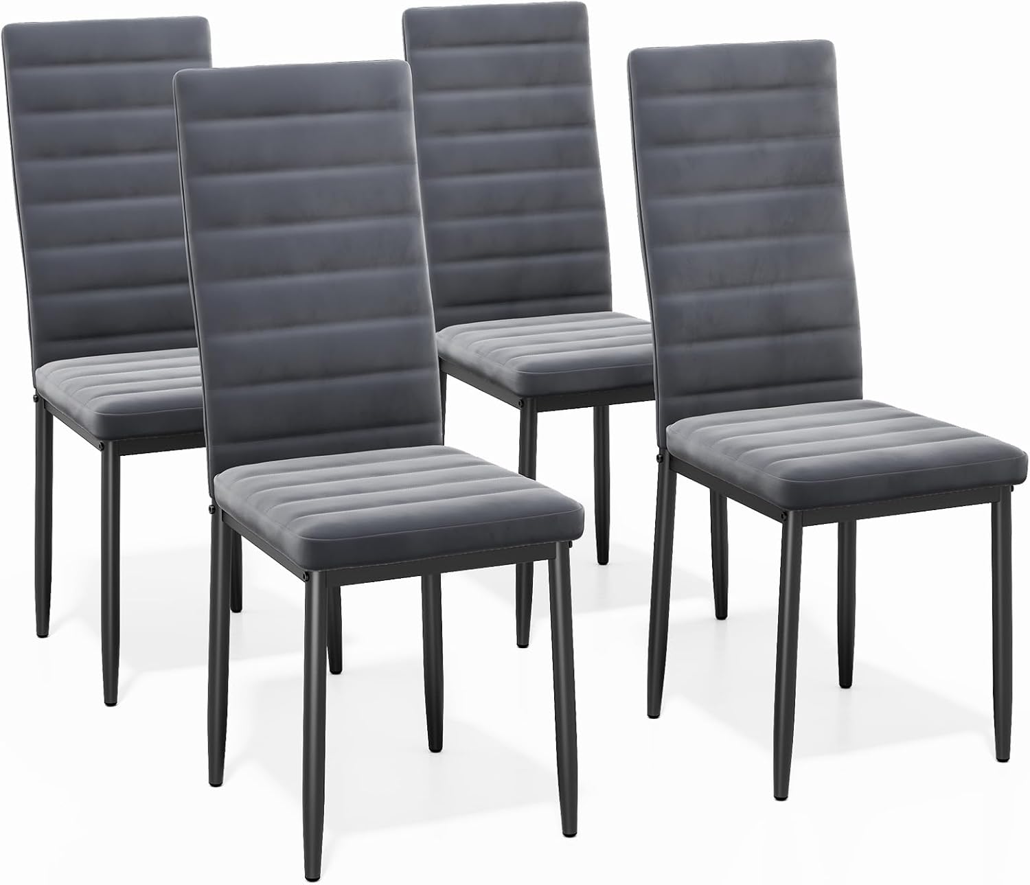 Sada 6 moderních jídelních židlí s vysokým opěradlem a polstrováním do kuchyně a jídelny, tmavě šedý flanel
