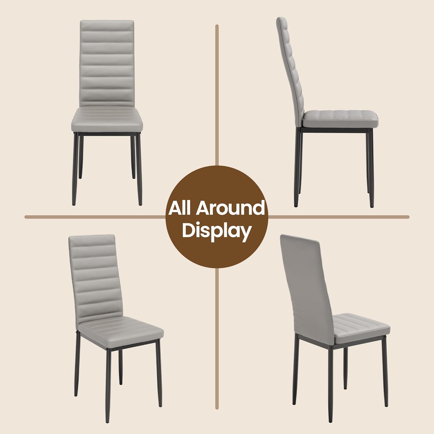 Sada 6 moderních jídelních židlí s vysokým opěradlem a polstrováním do kuchyně a jídelny, tmavě šedý flanel