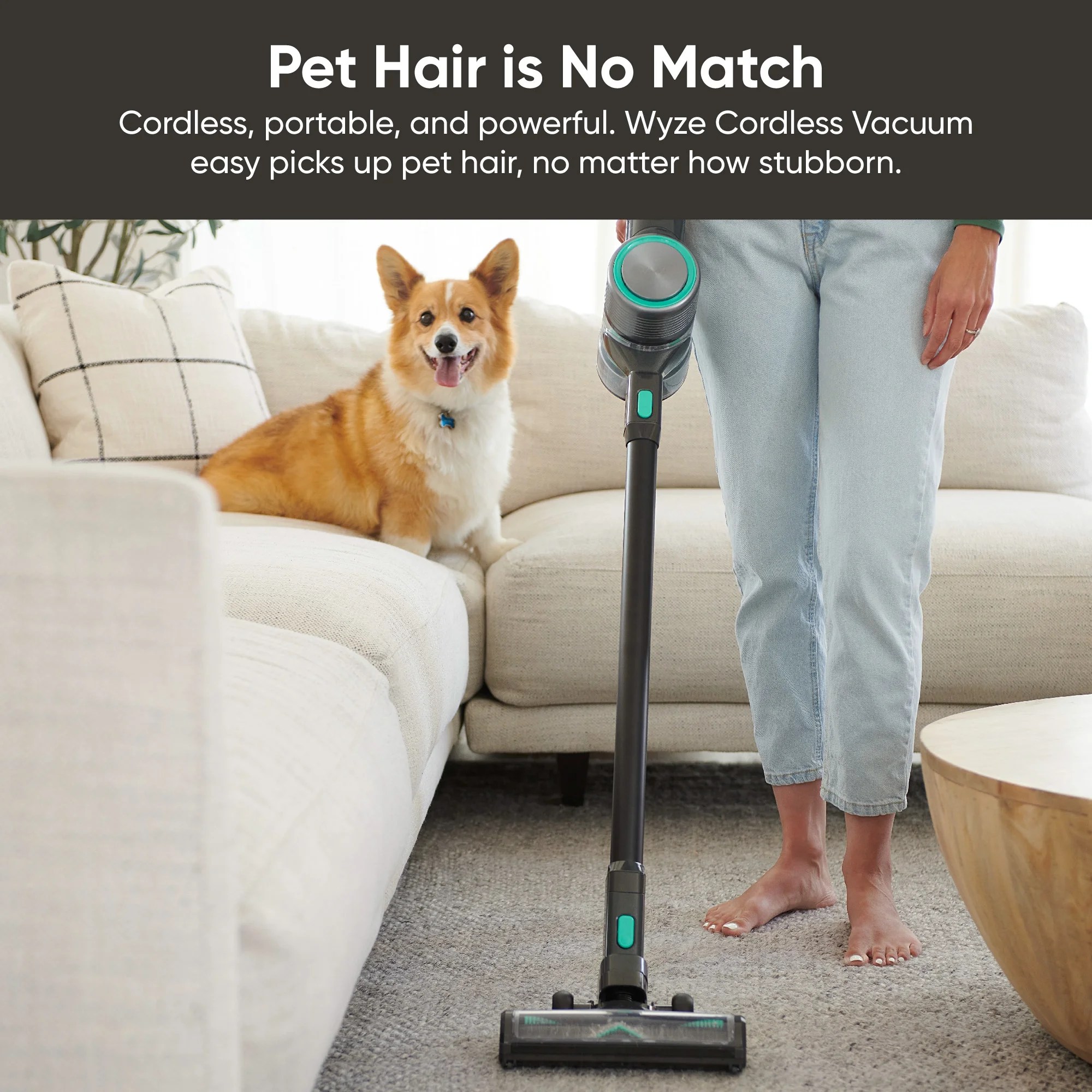 Bezdrátový tyčový vysavač Wyze 20 kPa na koberce, tvrdé podlahy a zvířecí chlupy