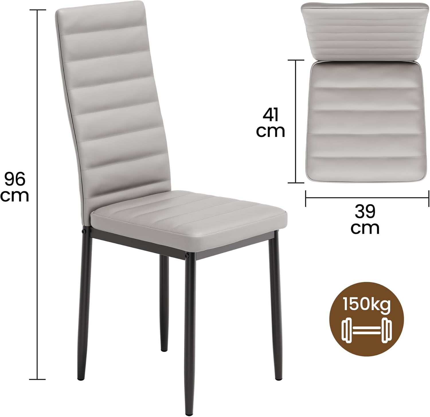 Sada 6 moderních jídelních židlí s vysokým opěradlem a polstrováním do kuchyně a jídelny, tmavě šedý flanel