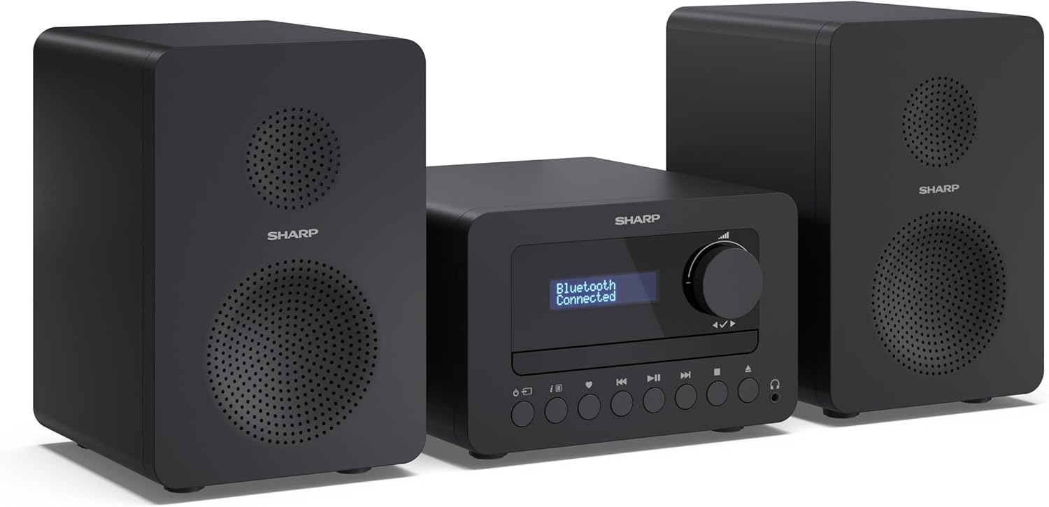 Sharp XL-B520D(BK) Hi-Fi mikrosystém s rádiem DAB, DAB+, FM, tunerem DAB+/FM a bezdrátovým streamováním hudby přes Bluetooth. Bluetooth 5.0, CD-MP3, přehrávání přes USB, 40W, černá barva.