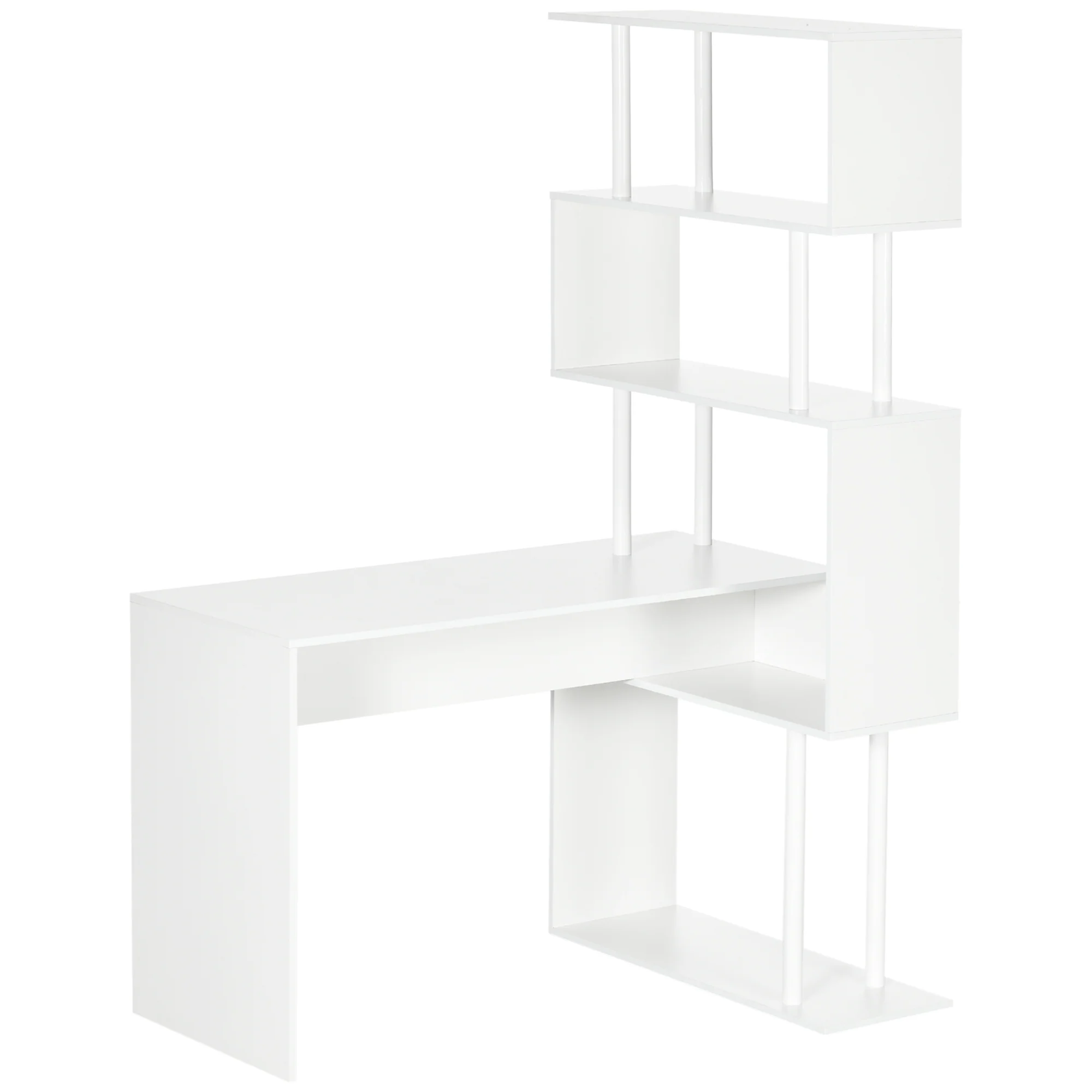 Moderní rohový psací stůl Easycomfort z dřevotřísky do kanceláře a pracovny se 4patrovou policí, 120x80x176 cm, bílý