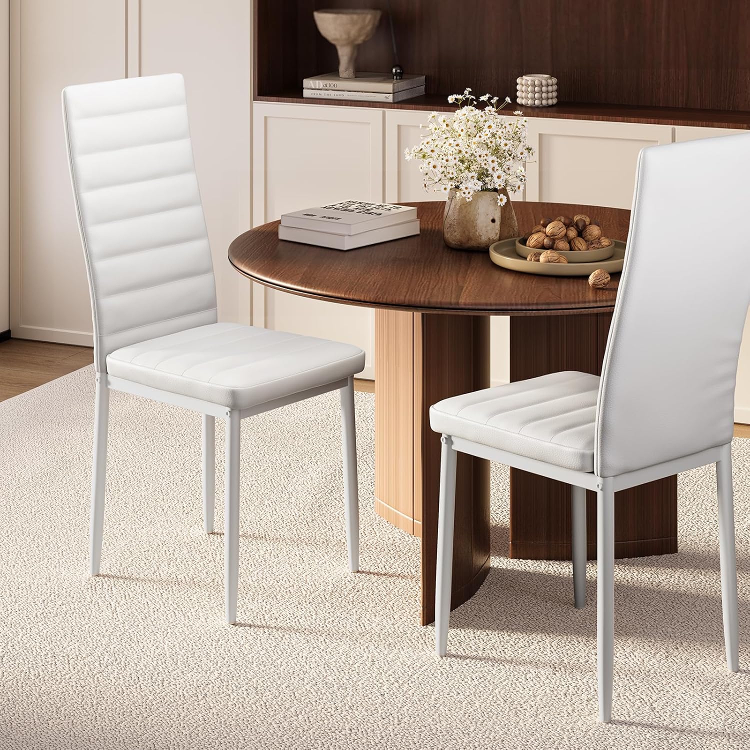 Sada 6 moderních jídelních židlí s vysokým opěradlem a polstrováním do kuchyně a jídelny, tmavě šedý flanel