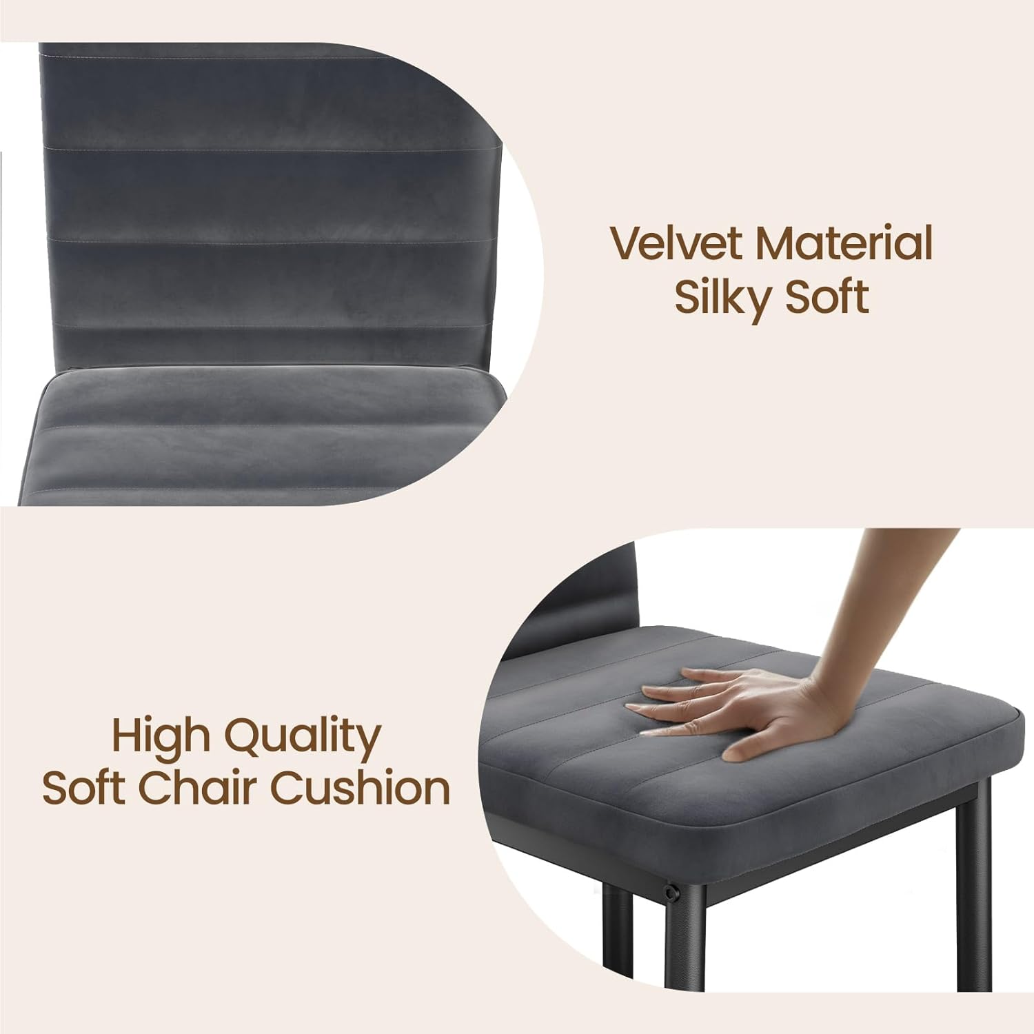 Sada 6 moderních jídelních židlí s vysokým opěradlem a polstrováním do kuchyně a jídelny, tmavě šedý flanel