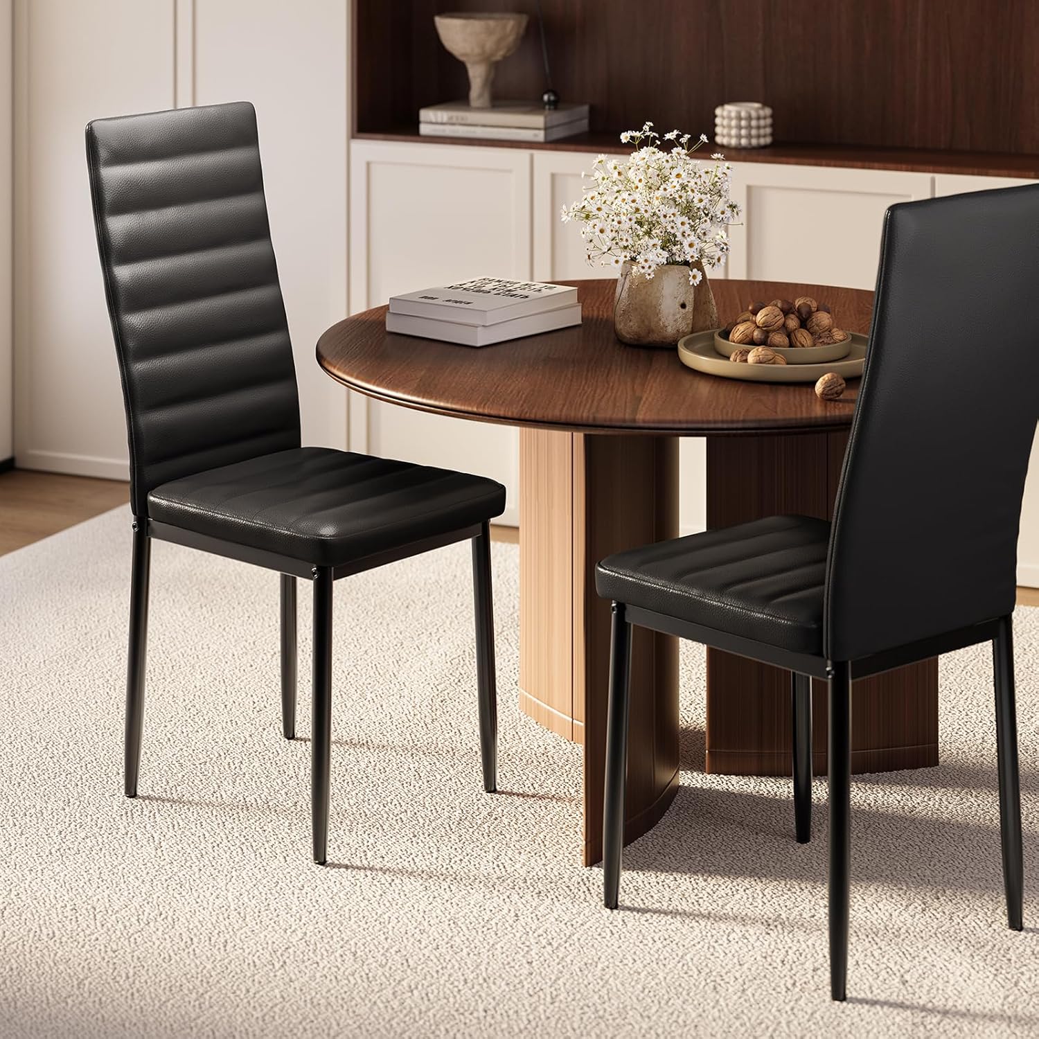 Sada 6 moderních jídelních židlí s vysokým opěradlem a polstrováním do kuchyně a jídelny, tmavě šedý flanel