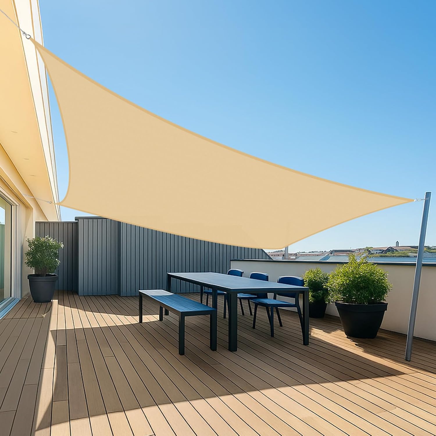 UMI 3x4m obdélníková vodotěsná stínicí plachta s 95% UV ochranou pro venkovní zahradní terasu - krémová