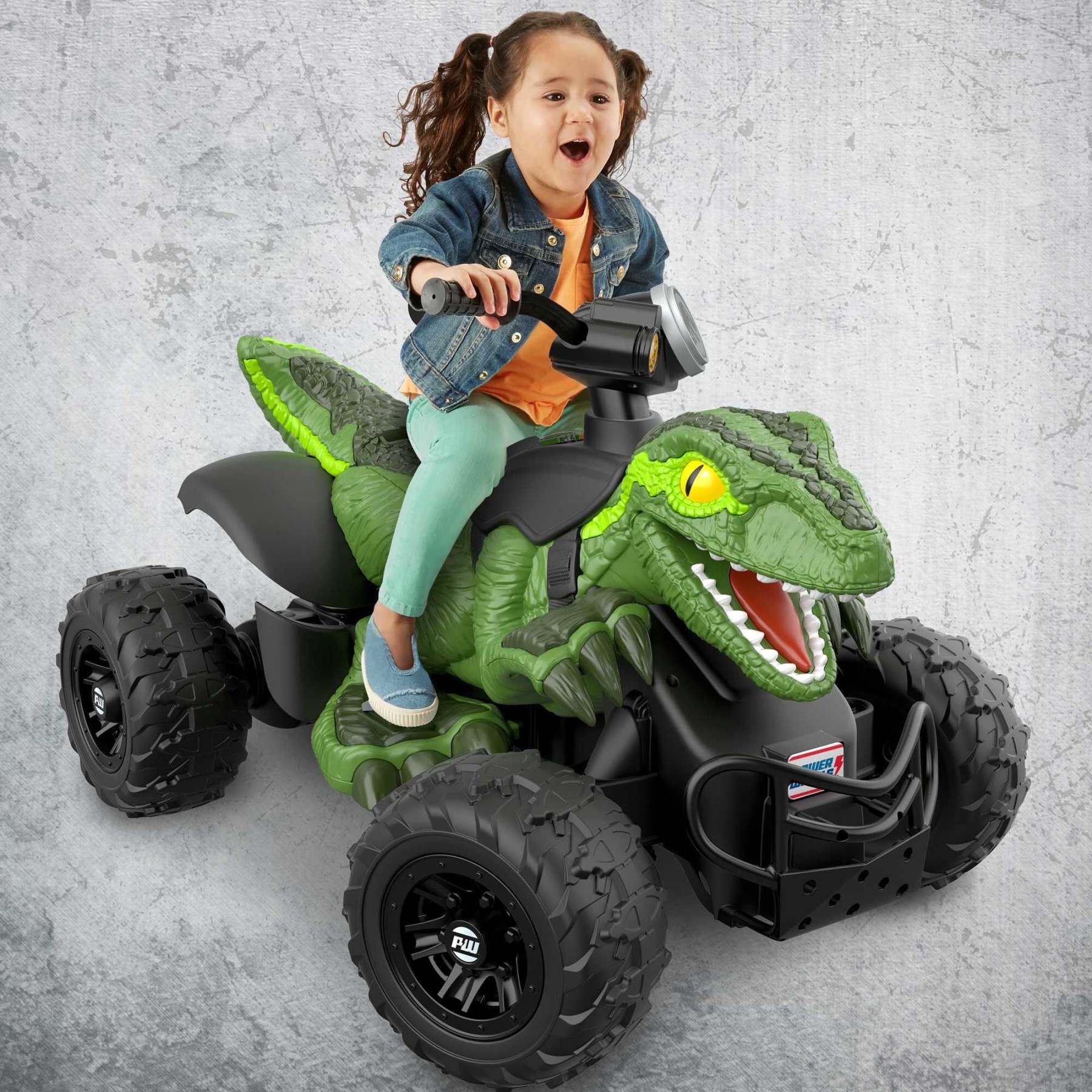 Fisher-Price Power Wheels Jurský svět Dino Racer Čtyřkolka, zelená dinosauří hračka