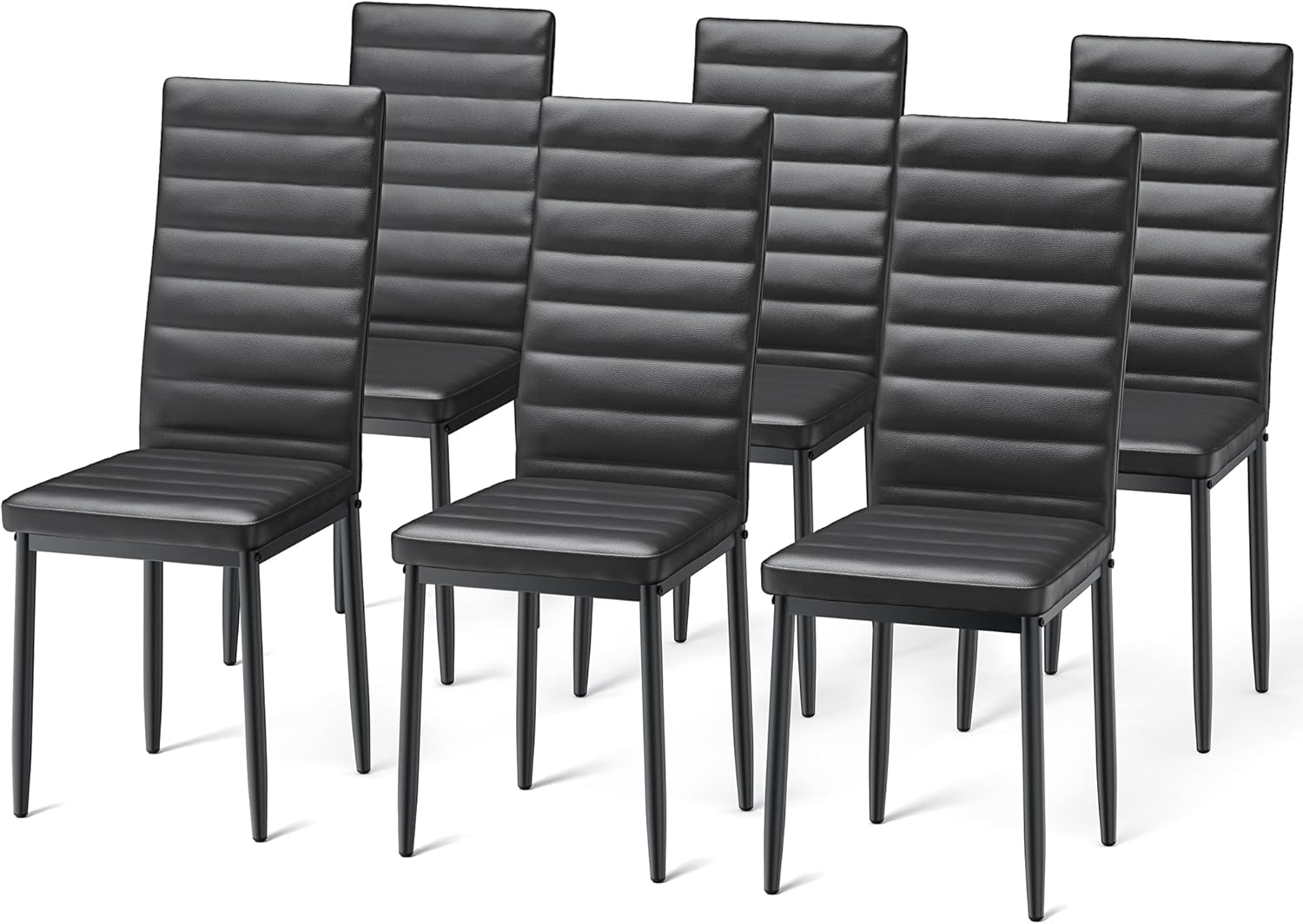 Sada 6 moderních jídelních židlí s vysokým opěradlem a polstrováním do kuchyně a jídelny, tmavě šedý flanel
