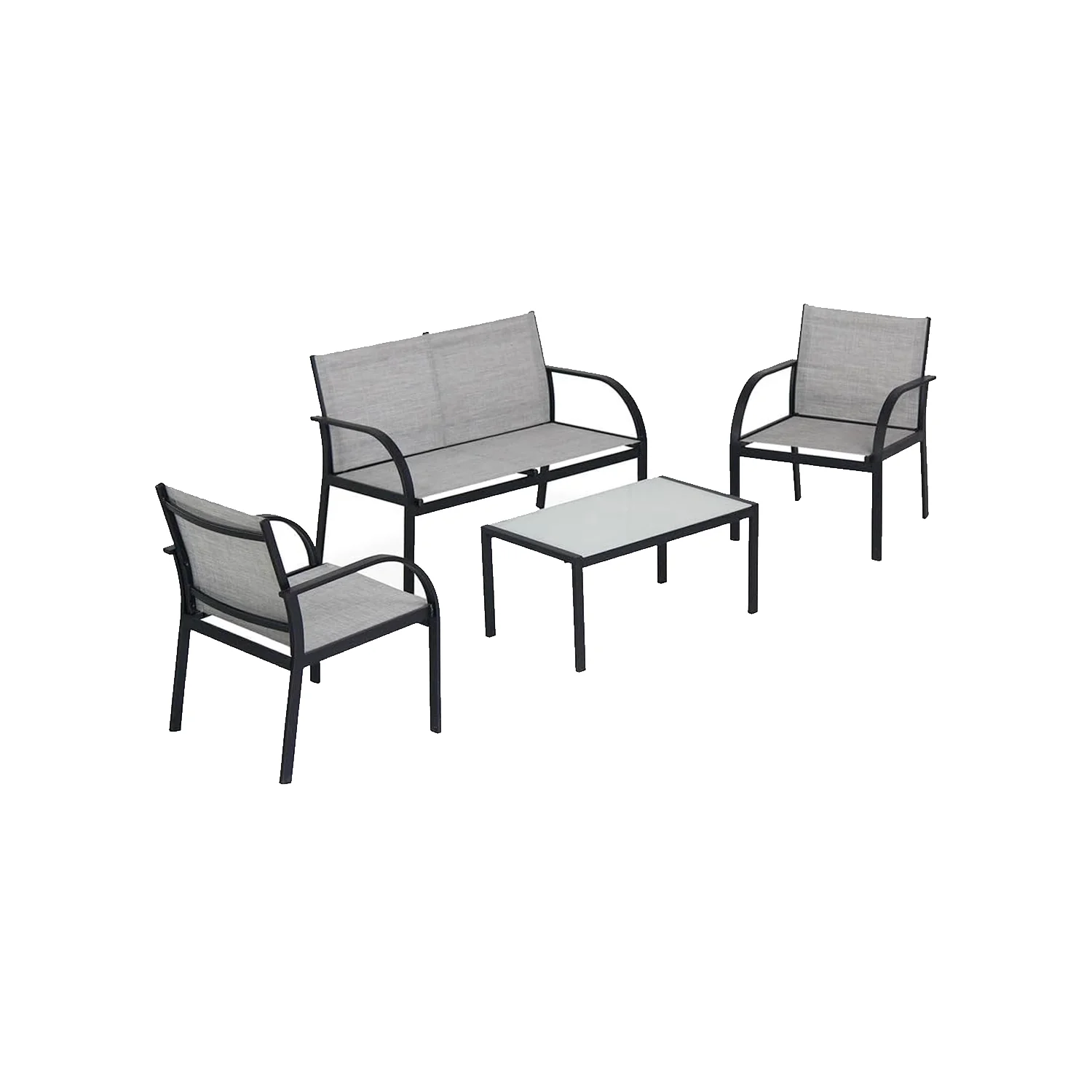 Zahradní sedací souprava 2 křesla 1 pohovka 1 stůl černošedá