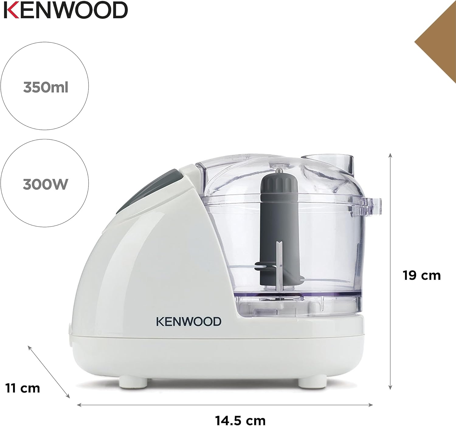 Sekáček Kenwood CHP61.100WH, výkon 500 W, mísa o objemu 0,5 l, 2 rychlosti, systém se čtyřmi noži, protiskluzový kroužek pro stabilitu sekáčku, vhodný do myčky nádobí, bílá/stříbrná