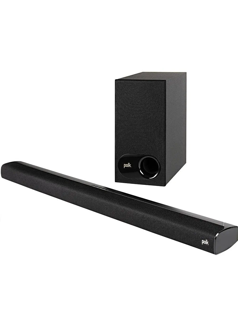 Nízkoprofilový televizní soundbar Polk Audio Signa S2, kompatibilní s 4K a HD televizory, bezdrátový subwoofer, obsahuje HDMI a optický kabel, Bluetooth, černý