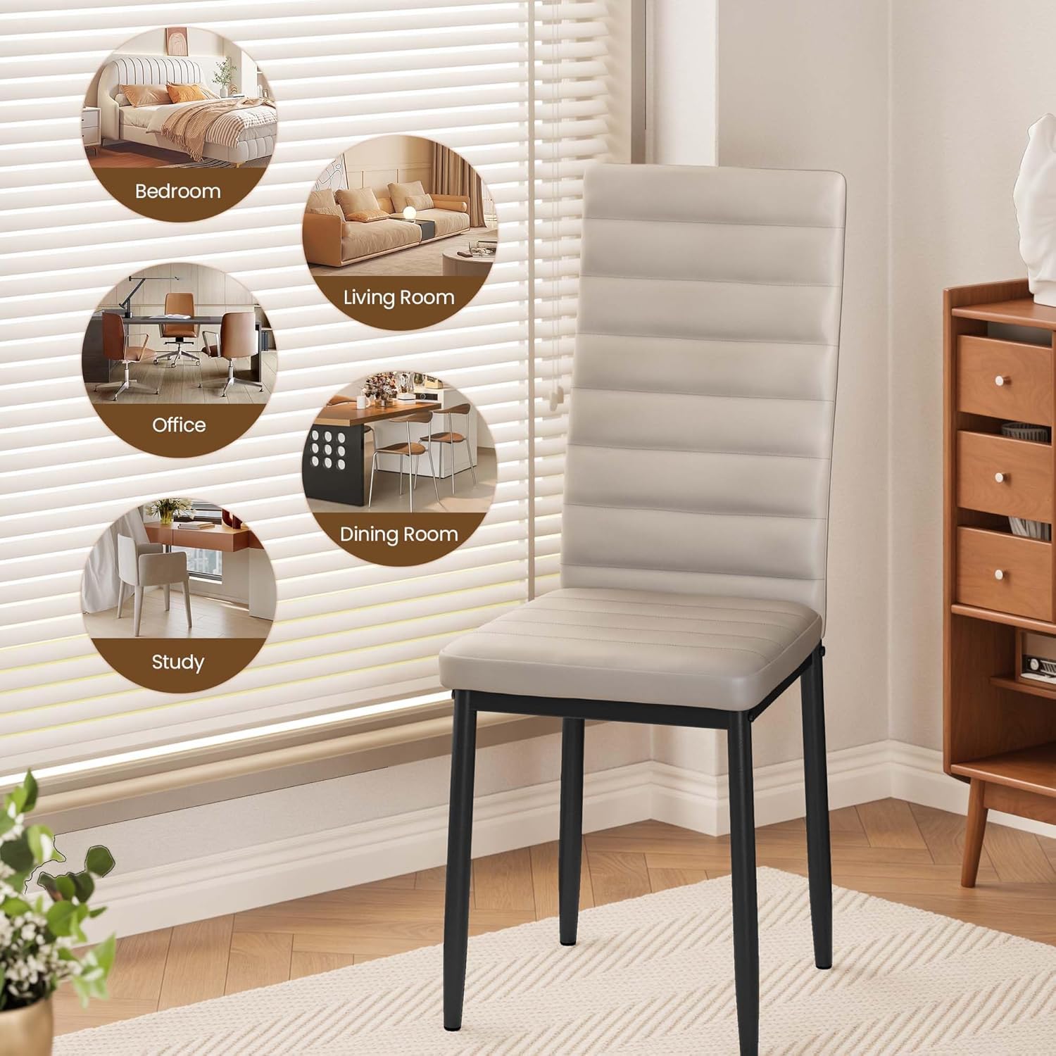 Sada 6 moderních jídelních židlí s vysokým opěradlem a polstrováním do kuchyně a jídelny, tmavě šedý flanel