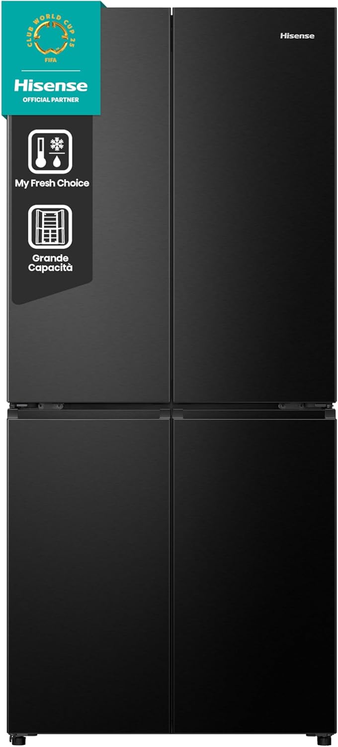 Hisense RF632N4BCE Lednička s francouzskými dveřmi, 485 litrů, zmenšená hloubka 70 cm, nerezová ocel, úplná bezmrazová funkce, energetická třída E