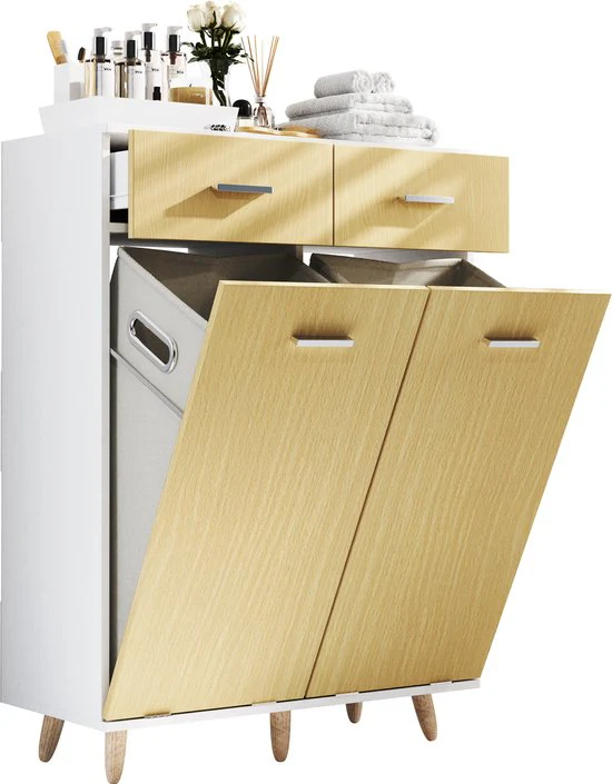 koš na prádlo V. 97 x Š. 79 x H. 35 cm dubově-bílá