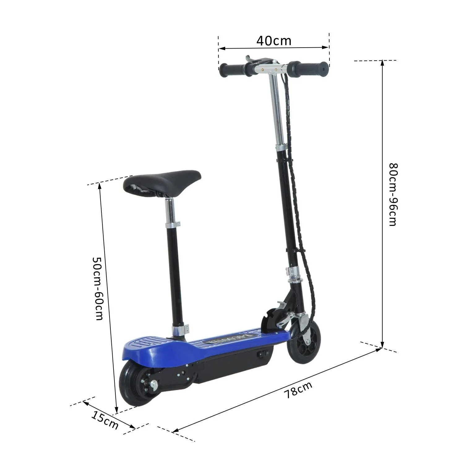 Skládací elektrická koloběžka 120 W pro děti s modrým sedlem