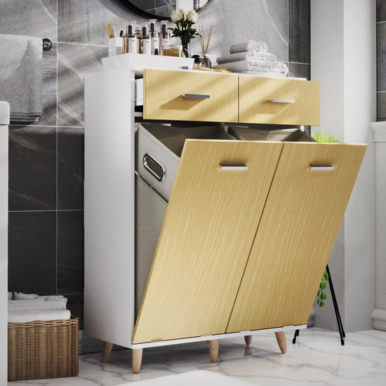 koš na prádlo V. 97 x Š. 79 x H. 35 cm dubově-bílá