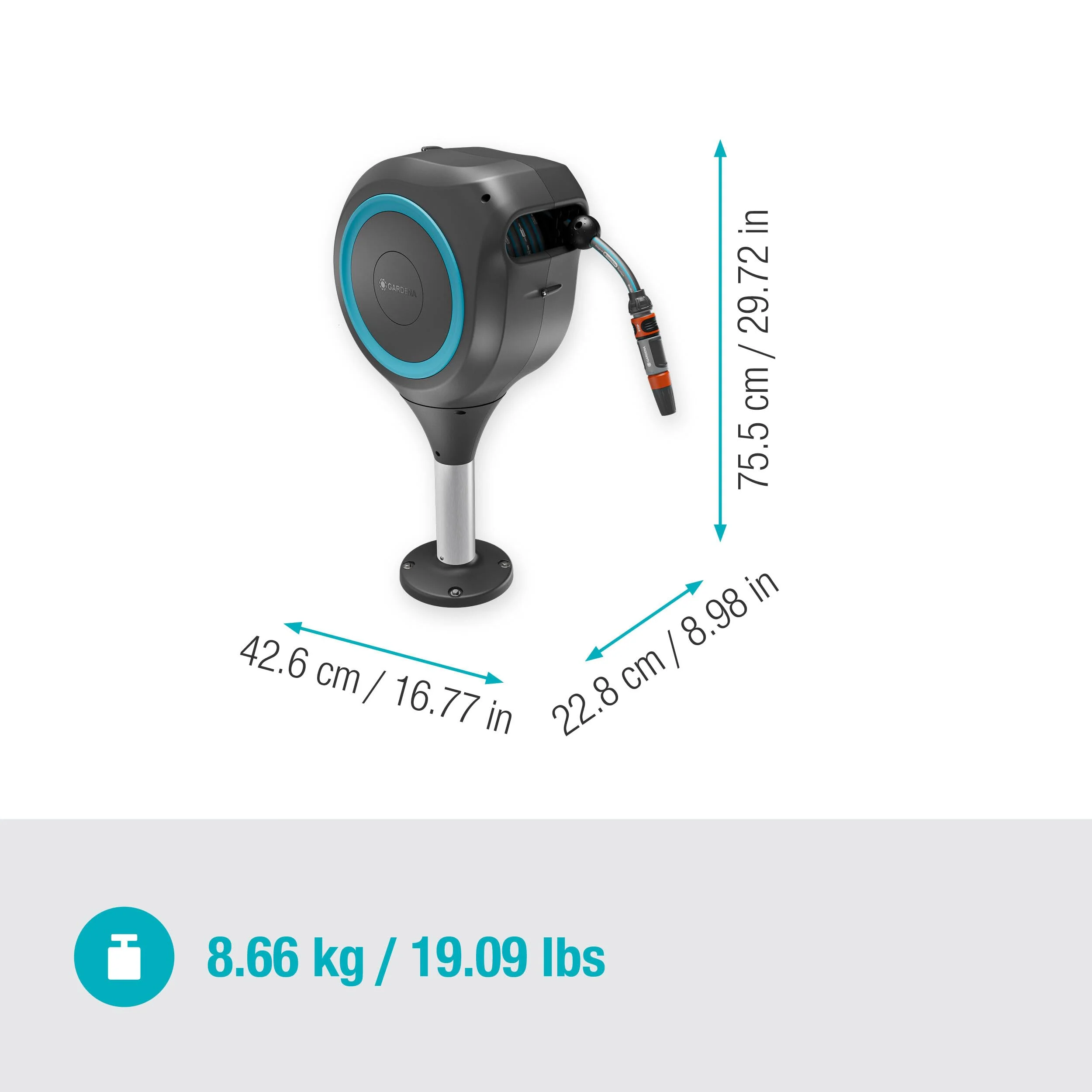 Gardena RollUp Terrace Hose Box M: Krabice odolná proti povětrnostním vlivům s technologií RollUp a 20m hadicí, zavlažování pro středně velké zahrady s terasou, automatické navíjení, tyrkysová (18615-20)