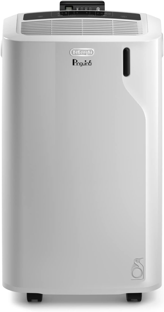 De'Longhi L'Originale Pinguino PAC EM82, Přenosná klimatizace, Tichá, 9400 BTU/h, Pro místnosti do 80 m3, Funkce odvlhčování, Ekologický plyn R290, Třída A, 24H časovač, Dálkové ovládání