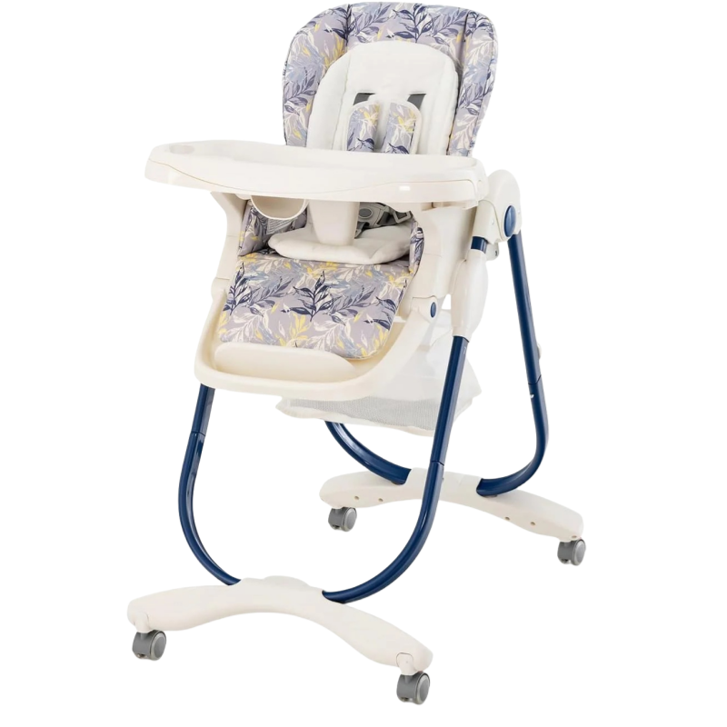 Dětská jídelní židlička pro miminka a novorozence, multifunkční skládací jídelní židlička s kolečky, nastavitelná výška, opěrka nohou a opěradlo, odnímatelný tác, pro 6-36 měsíců (modrá)