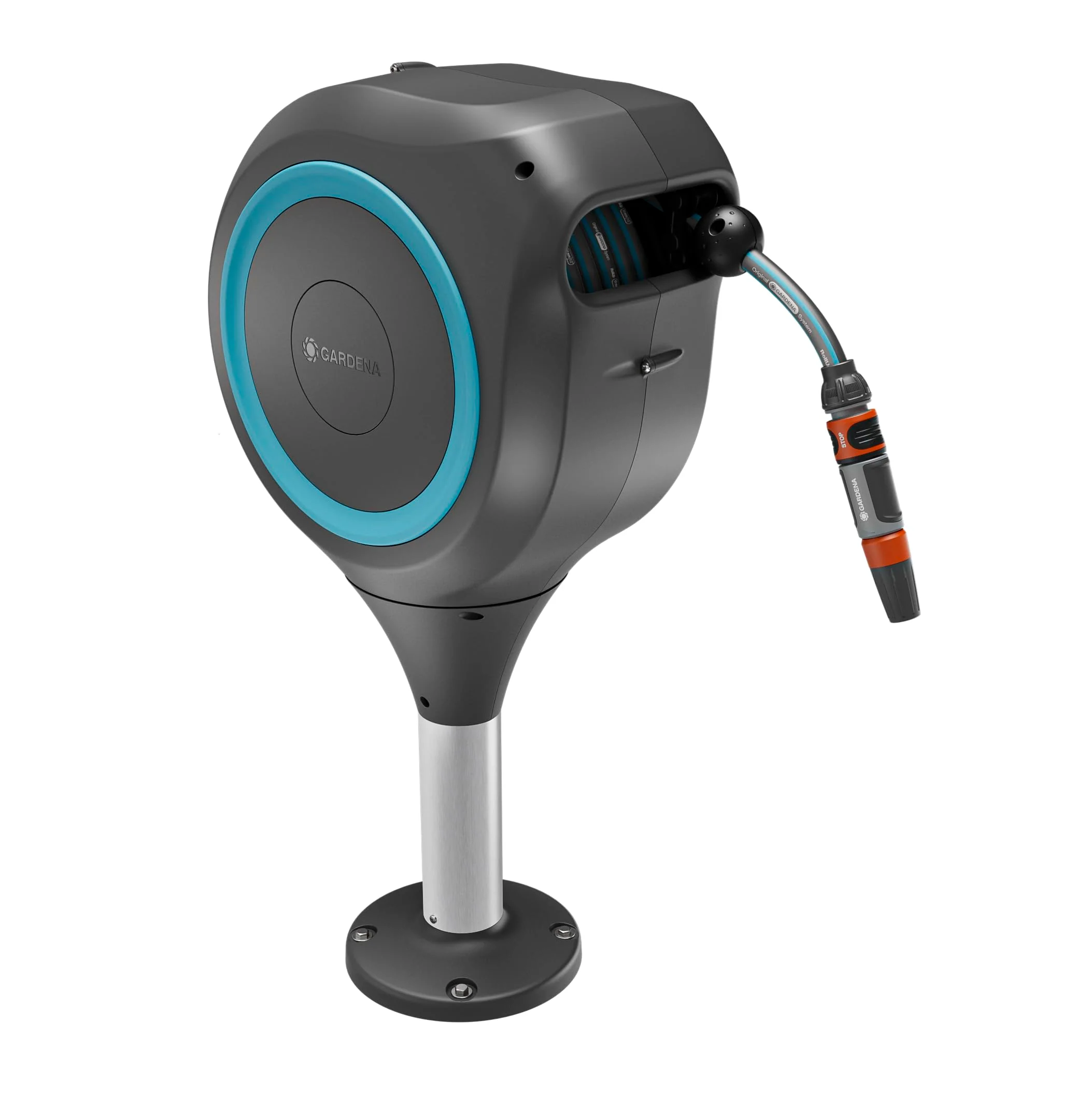 Gardena RollUp Terrace Hose Box M: Krabice odolná proti povětrnostním vlivům s technologií RollUp a 20m hadicí, zavlažování pro středně velké zahrady s terasou, automatické navíjení, tyrkysová (18615-20)