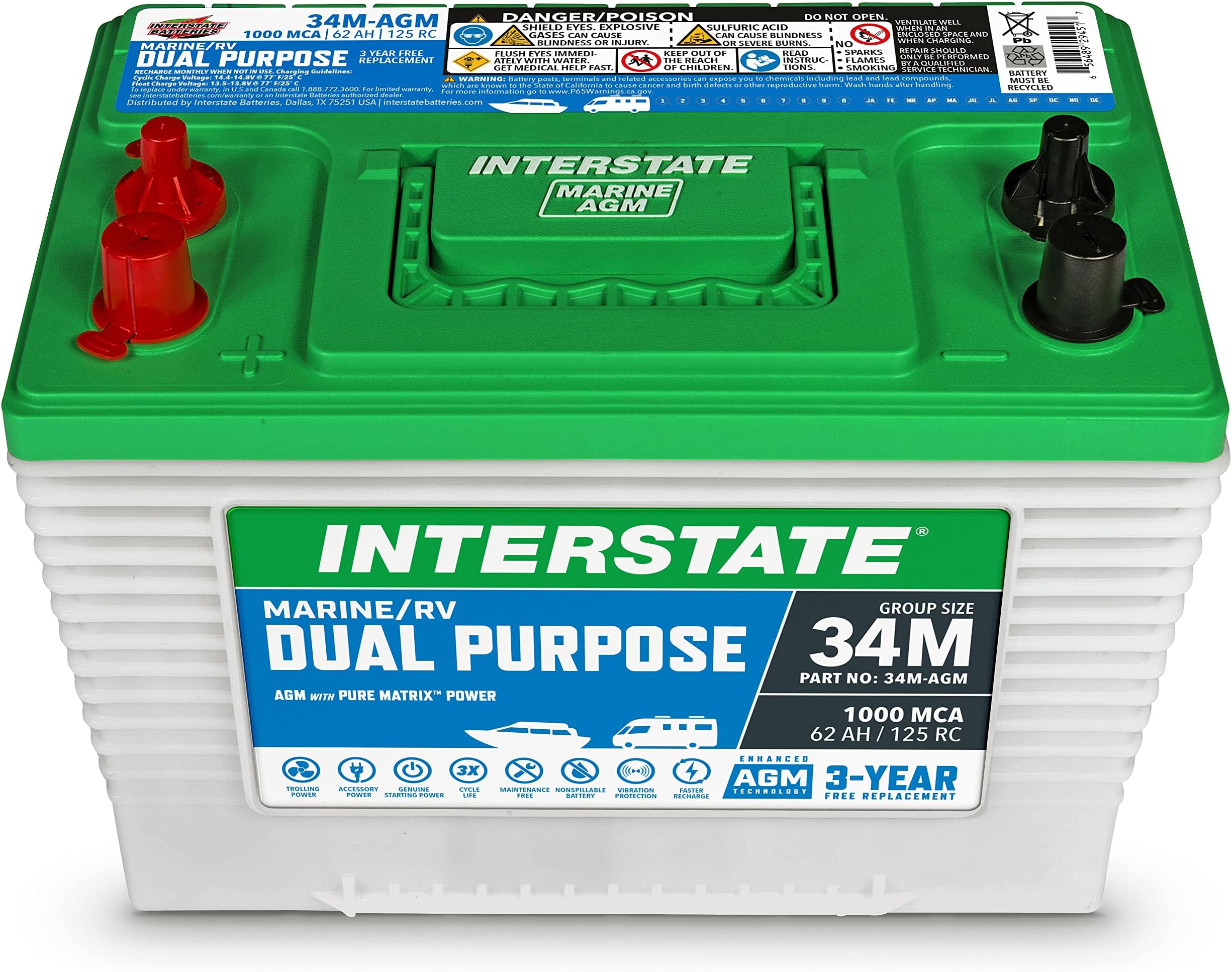 Baterie OPTIMA Vysoce výkonná D34M BlueTop dvojúčelová uzavřená AGM baterie pro lodě a obytné vozy, 750 CCA, dvojitý pól, bezúdržbová, univerzální montáž