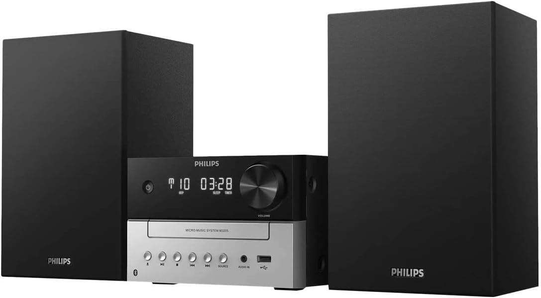 Kompaktní mini Hi-Fi stereo systém PHILIPS AUDIO M3505/12 s Bluetooth, DAB+/FM rádiem, CD, USB, CD-MP3, 18 W, nabíjecí port USB, bassreflexové reproduktory, model 2020/2021, 20 W / DAB