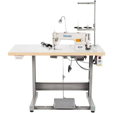 Průmyslový šicí stroj VEVOR DDL8700, servomotor s vázaným stehem + stolní stojan + LED lampa, velikost: střední, bílý