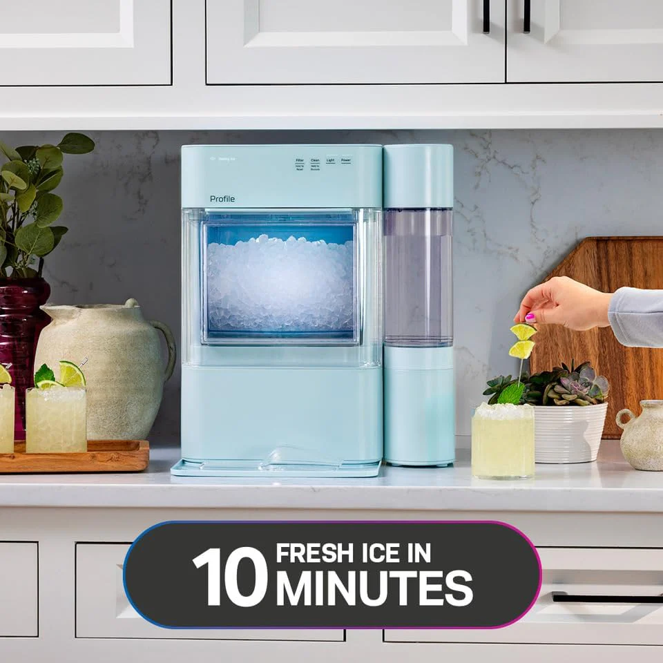 GE Profile Opal 2.0 XL s 1galónovou nádrží, žvýkací křupavý výrobník ledu na kuchyňskou linku, odměrka součástí balení, 38 liber za 24 hodin, výrobník ledu na pelety s WiFi a chytrým připojením, nerezová ocel