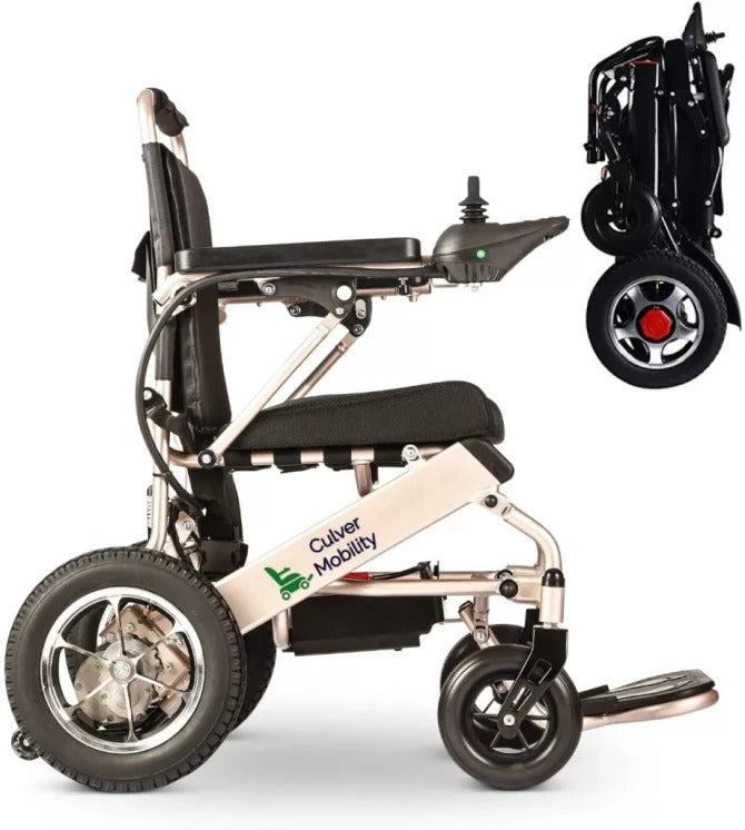 Culver Mobility, sedia a rotelle elettrica pieghevole, leggera, sicura, motorizzata, approvata dalla FDA, per viaggi in aereo (RAMPA per sedia a rotelle in omaggio) (argento - 17,5 pollici)