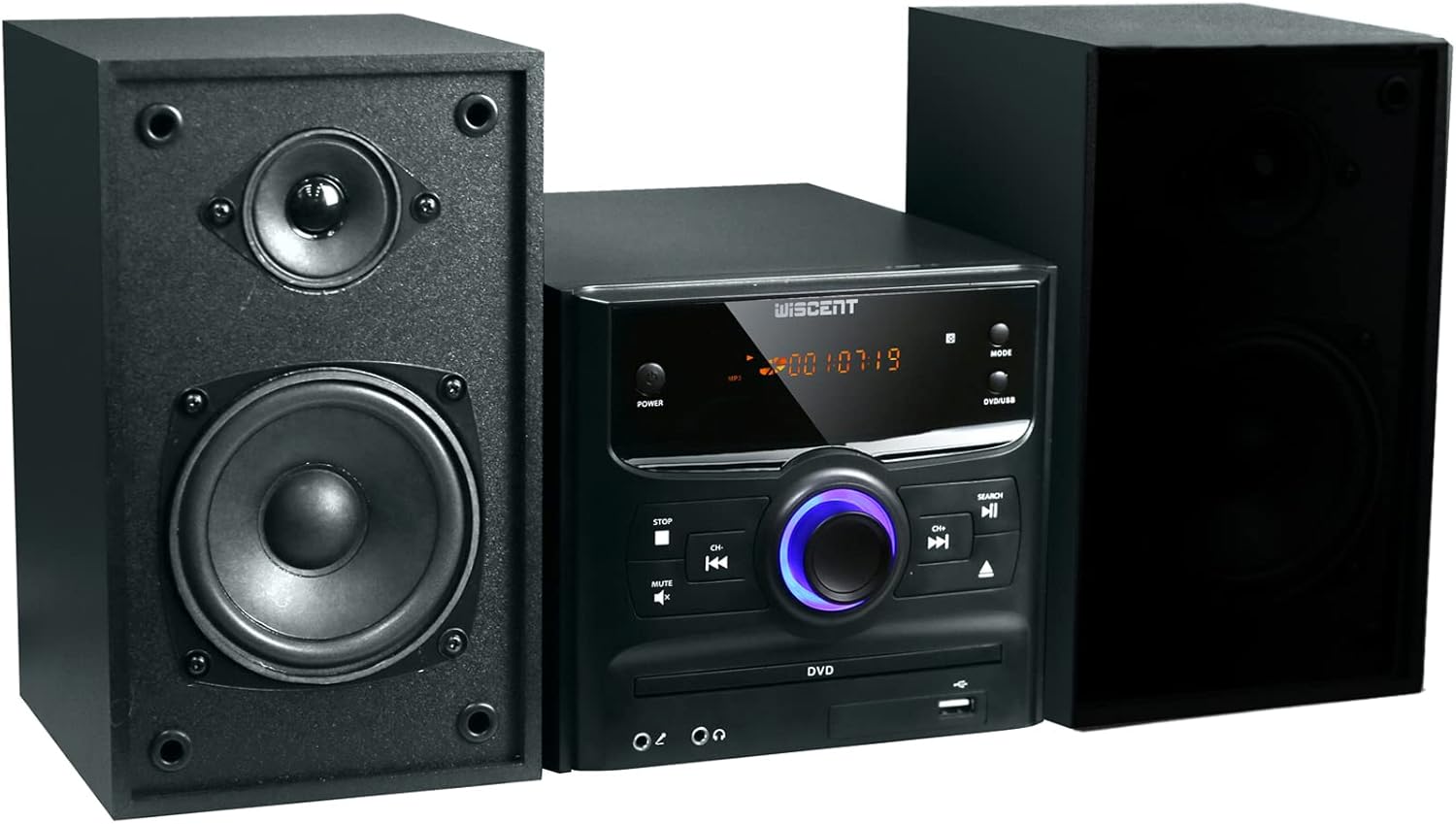 WISCENT Bluetooth domácí stereo systém, kompaktní mikro HiFi systémy s Bluetooth, CD přehrávač, DVD přehrávač, FM rádio, USB, MP3, AUX-in, mikrofon, 30 W, kompaktní Hi-Fi stereo CD přehrávač