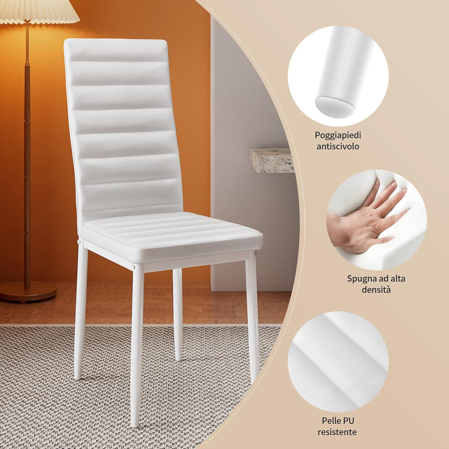 Sada 6 moderních jídelních židlí s vysokým opěradlem a polstrováním do kuchyně a jídelny, tmavě šedý flanel