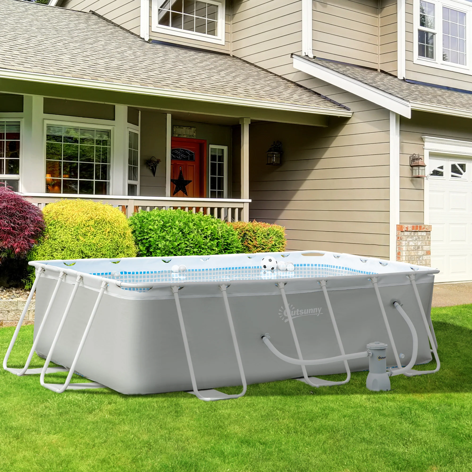 Obdélníkový nadzemní zahradní bazén Easycomfort s filtračním čerpadlem, 340x215x80cm, šedý