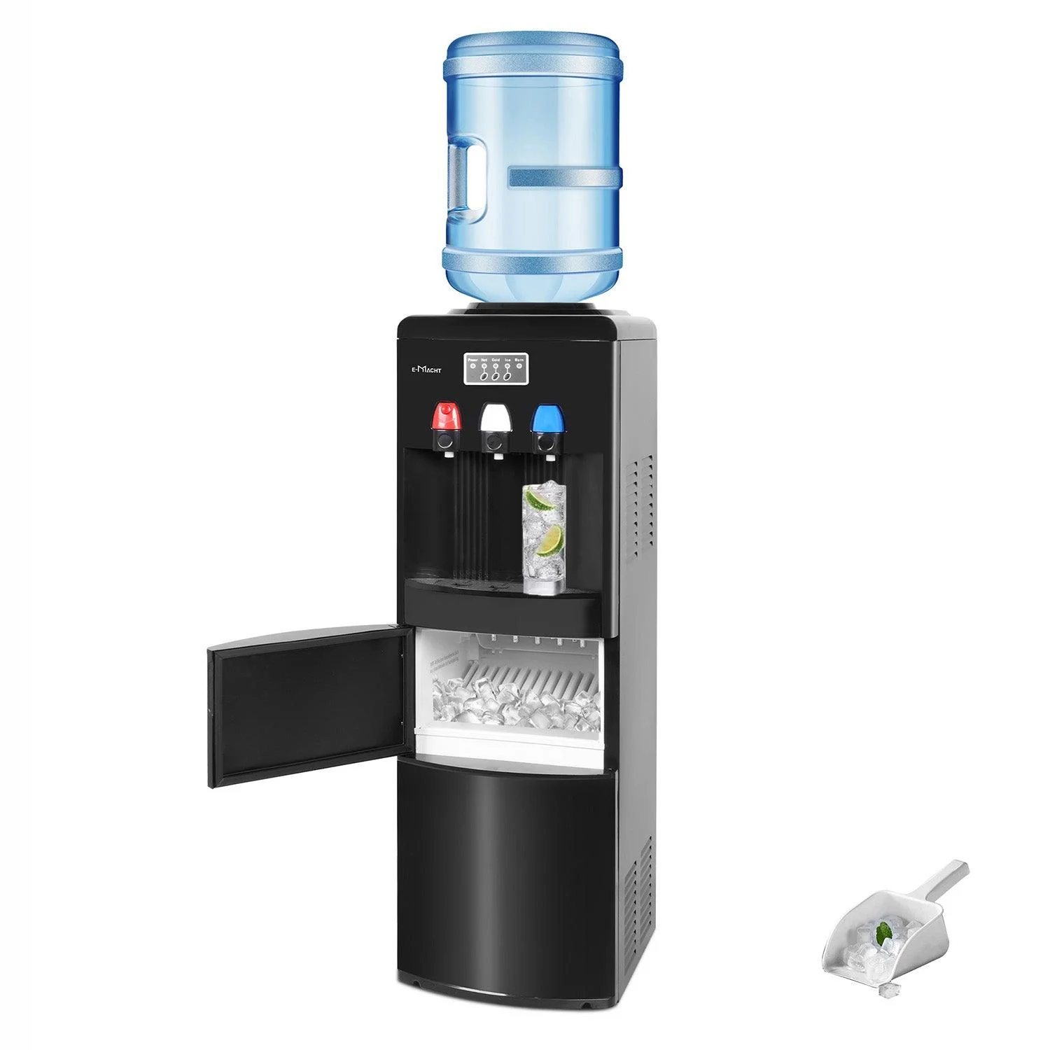 2025 2 in 1 Water Cooler Dispenser for 3-5 Gallon Bottle with Scoop, Ice Maker, Child Safety Lock, Black