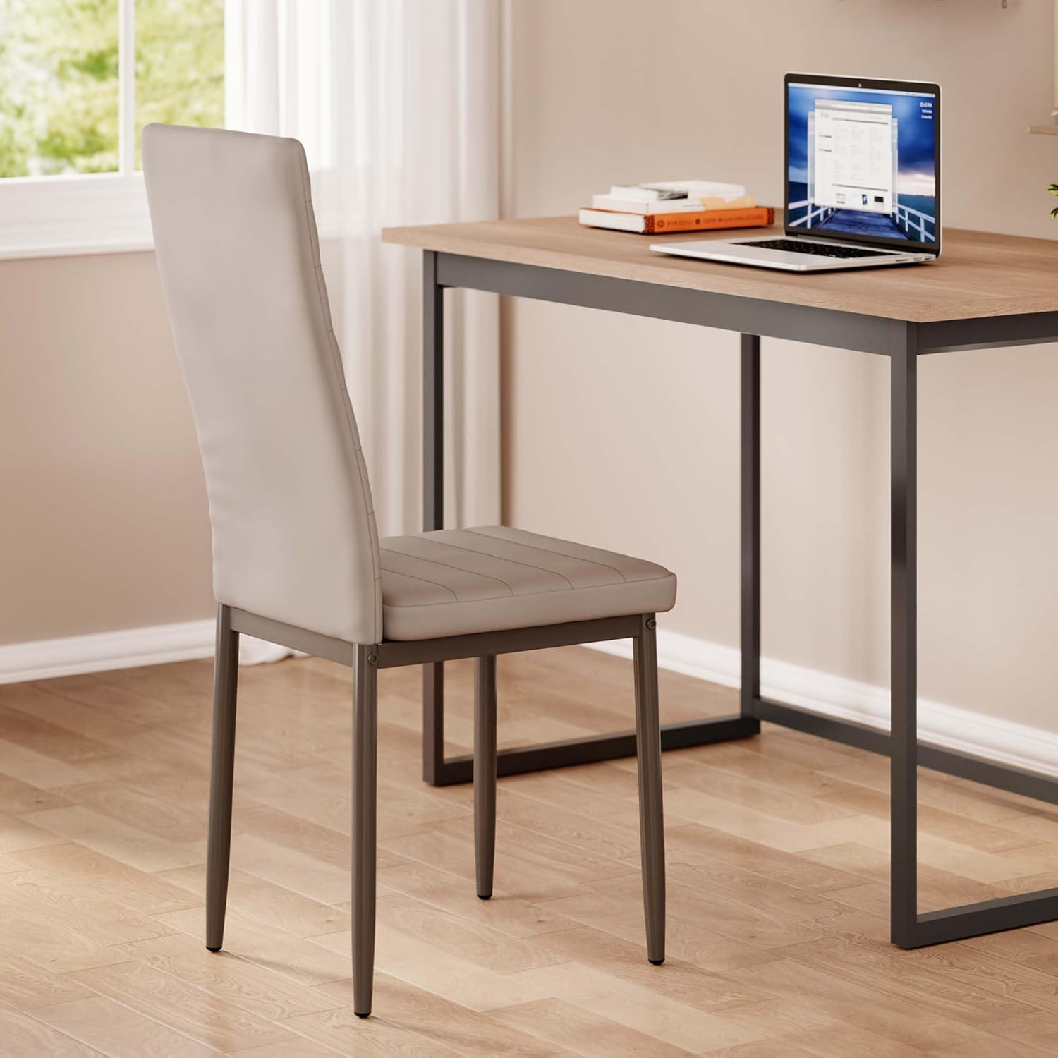 Sada 6 moderních jídelních židlí s vysokým opěradlem a polstrováním do kuchyně a jídelny, tmavě šedý flanel