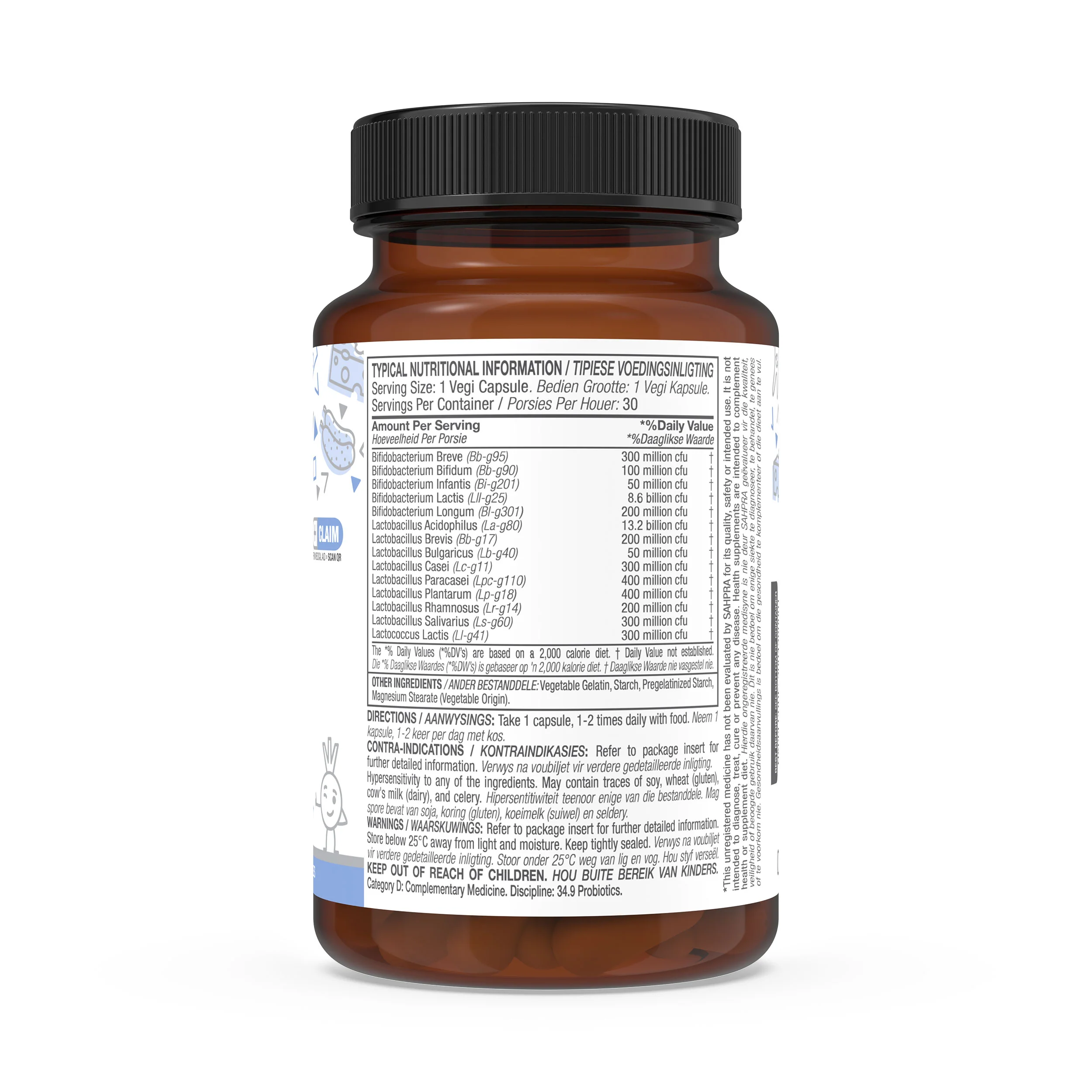 Probiotic Multi-Strain with 14 Strains & 25 Billion CFUs 30 Vegi Capsules