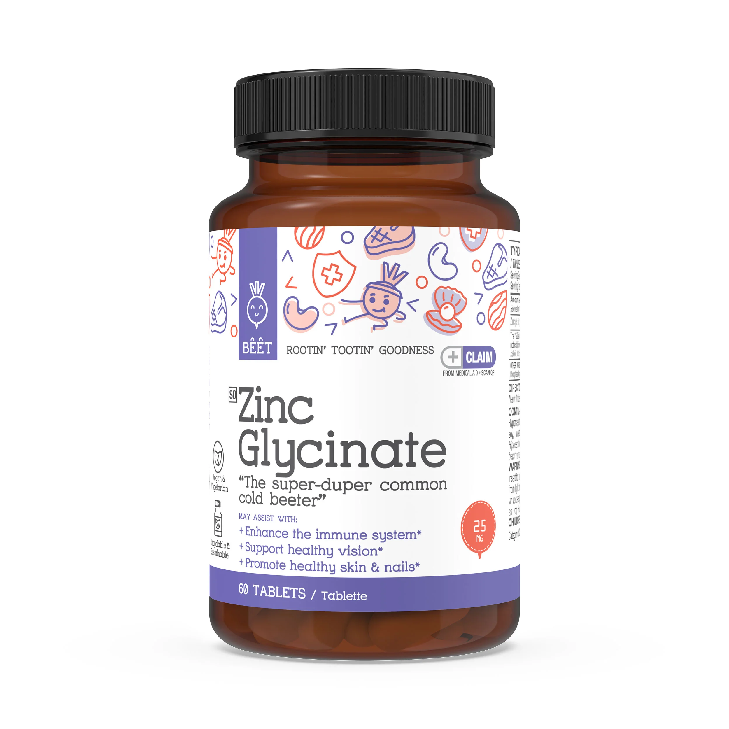 Zinc Glycinate 125mg (Providing 25mg Elemental Zinc) 60 Tablets