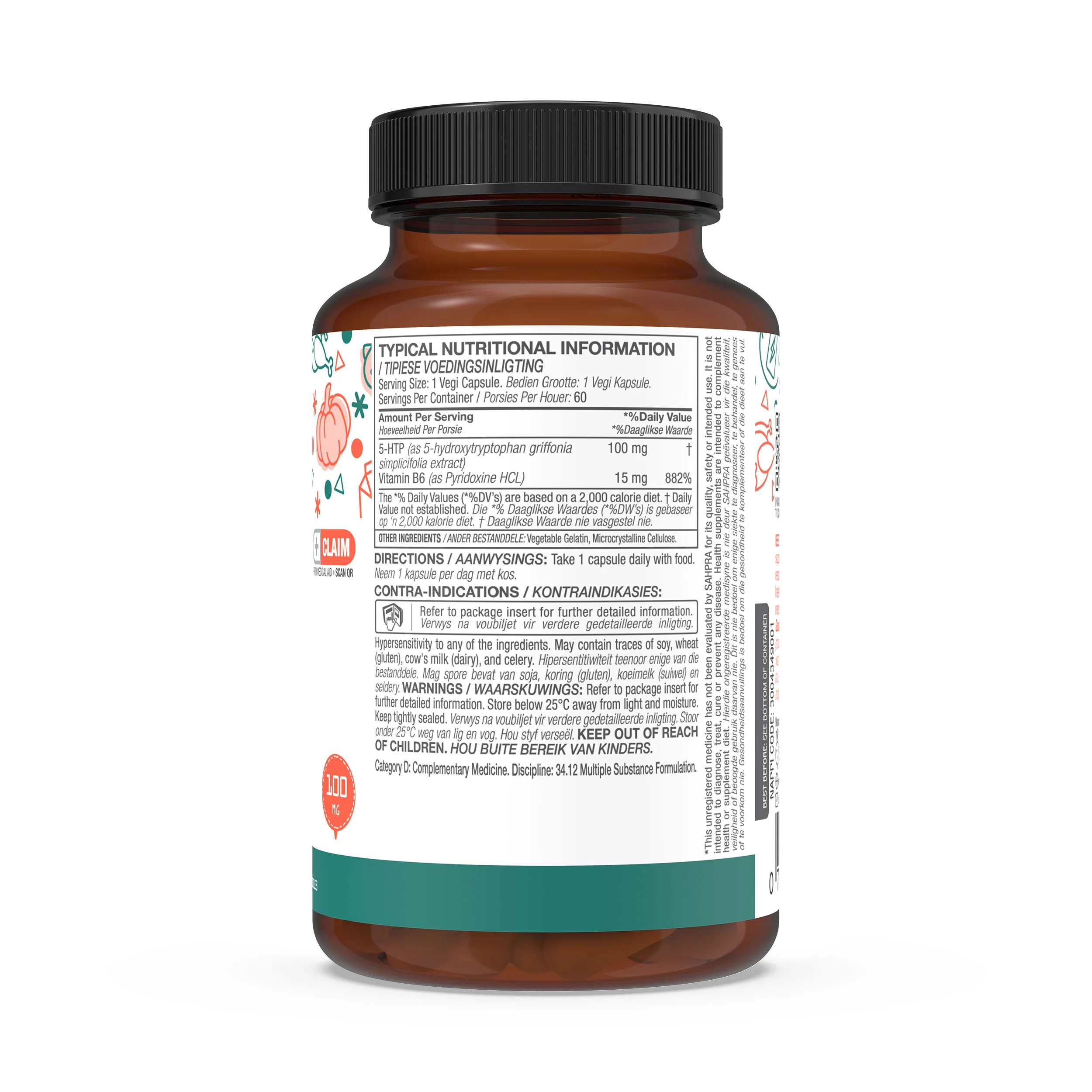 5-HTP 100mg with Vitamin B6 15mg 60 Vegi Capsules