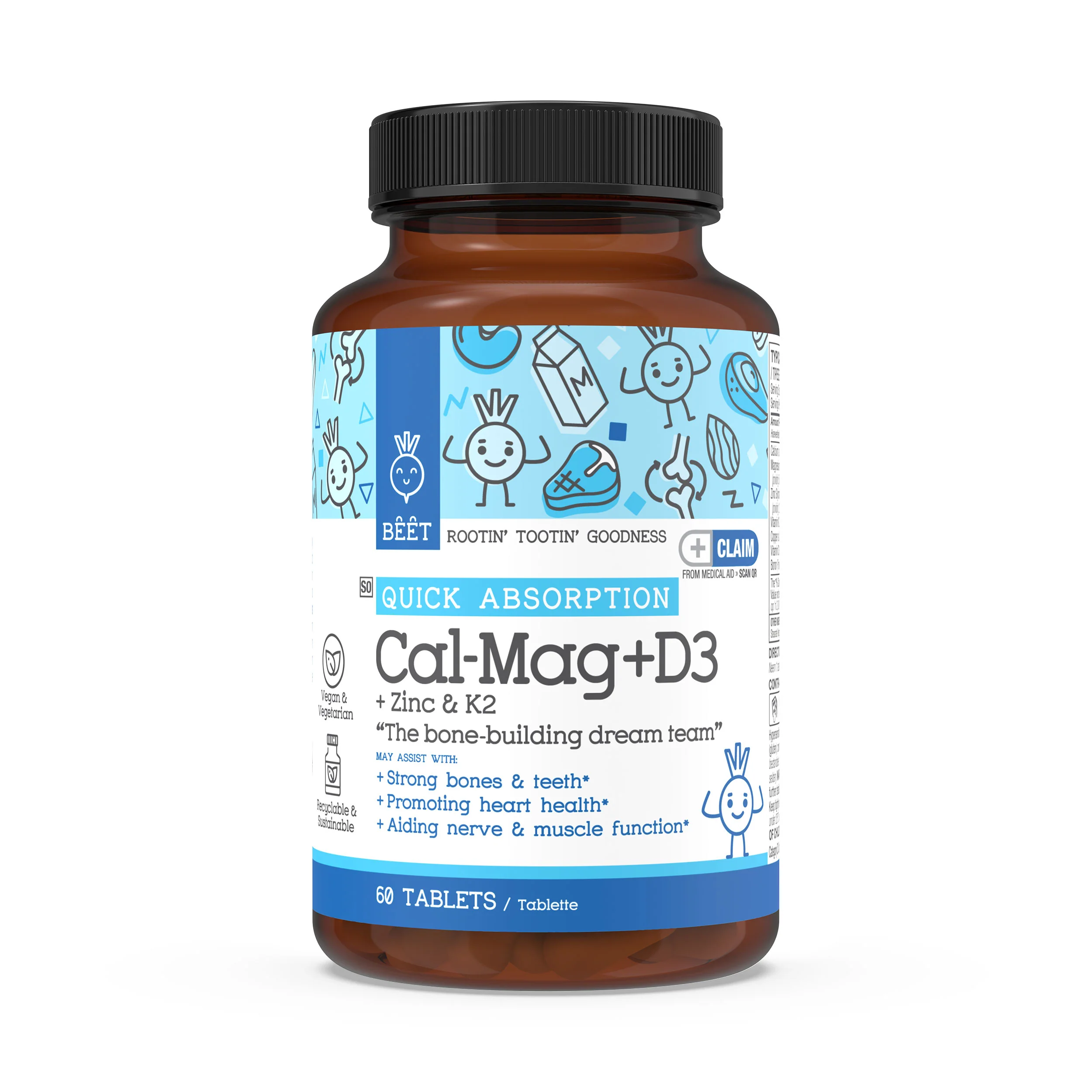 Calcium 400mg with Magnesium 50mg, Vitamin D3 500iu, Zinc 12.5mg & Vitamin K2 60mcg (MK7) 60 Coated Tablets