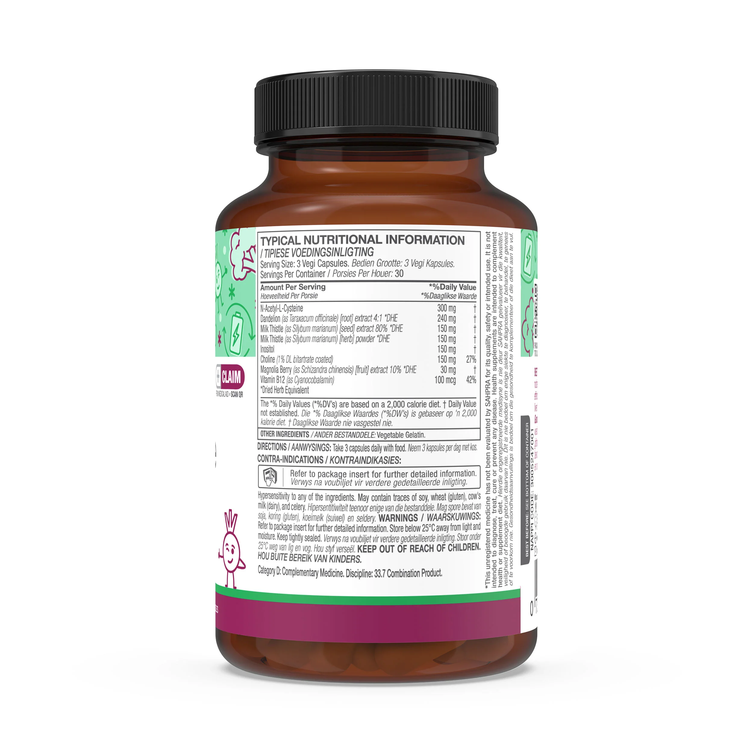 Liver Recharge with N-Acetyl-L-Cysteine (NAC) 300mg, Dandelion Root Extract 240mg & Milk Thistle 300mg 90 Vegi Capsules