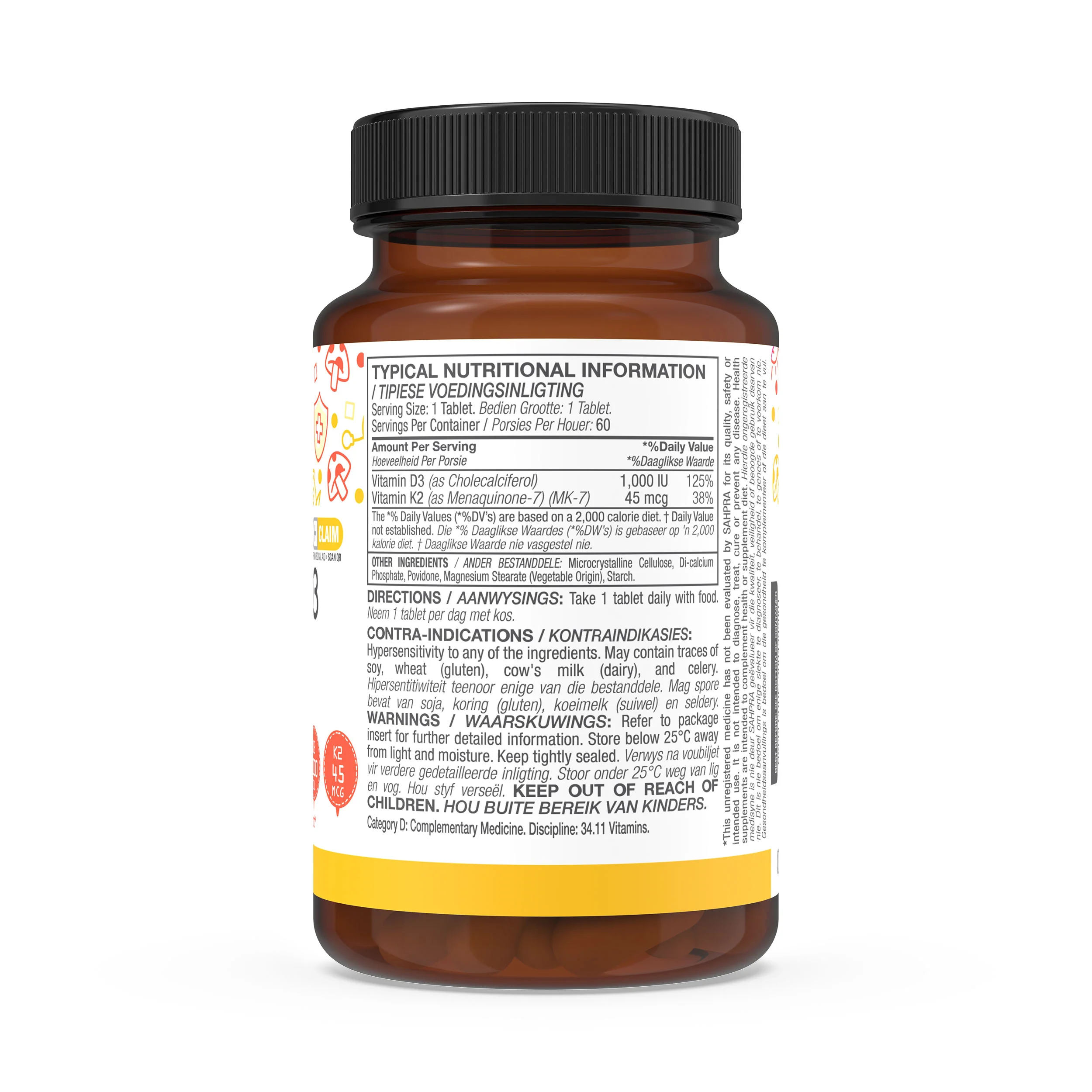 Vitamin D3 1000iu with K2 45mcg (MK7) 60 Tablets