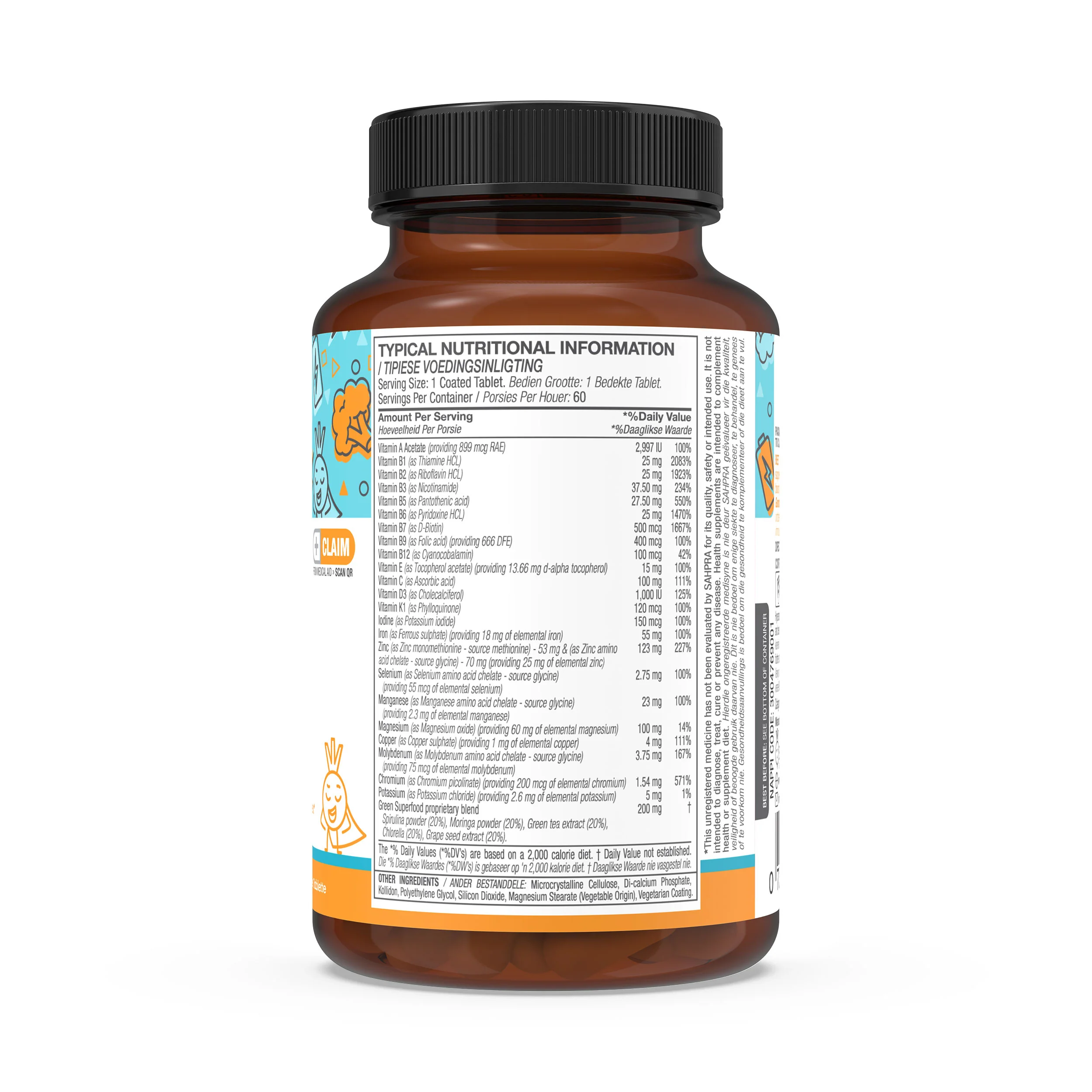 Multivitamin & Minerals with Superfoods 200mg (Green Proprietary Blend) 60 Coated Tablets