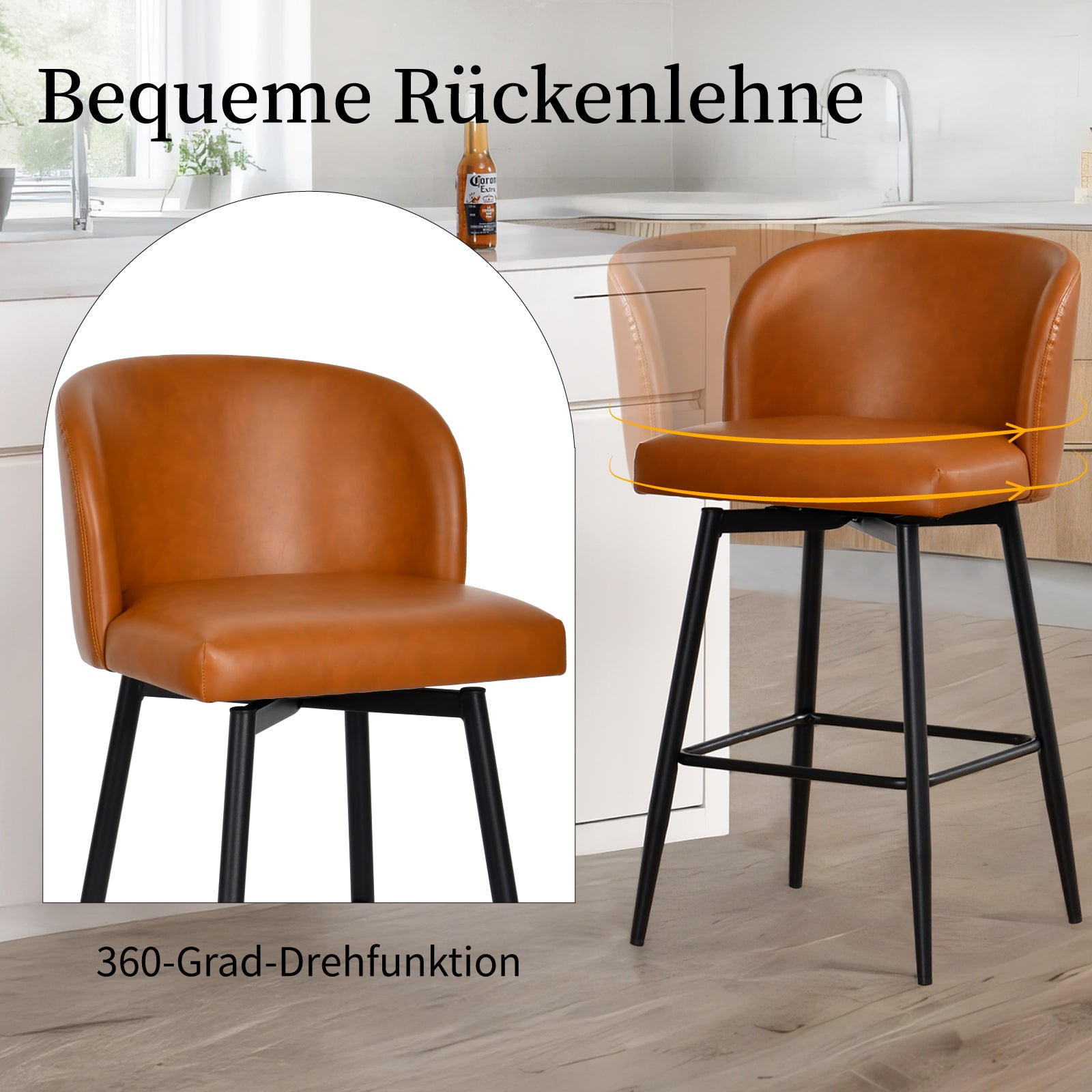 Duhome Barhocker 2er Set Barstuhl 360° Drehbar Küchenstuhl aus PU Bistrohocker