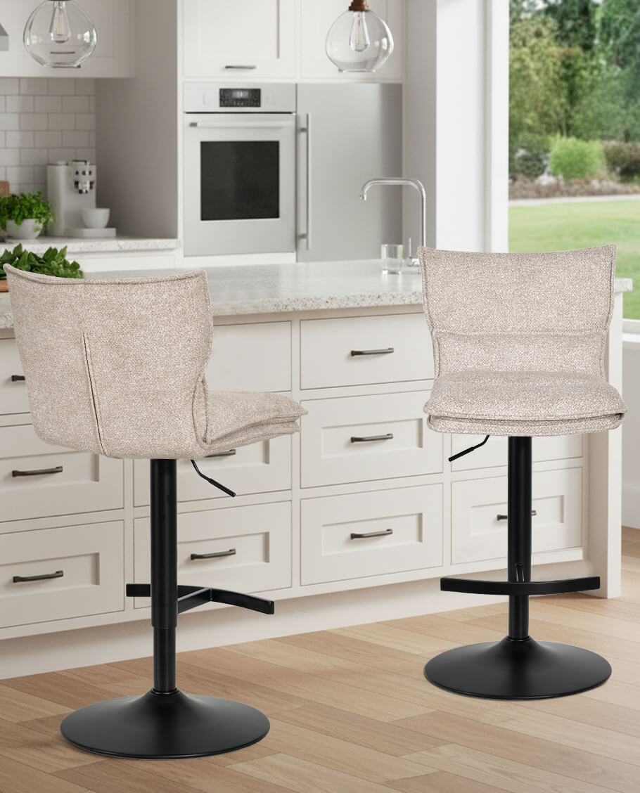 Höhenverstellbarer Drehbarer Bouclé-Barhocker mit Fußstütze