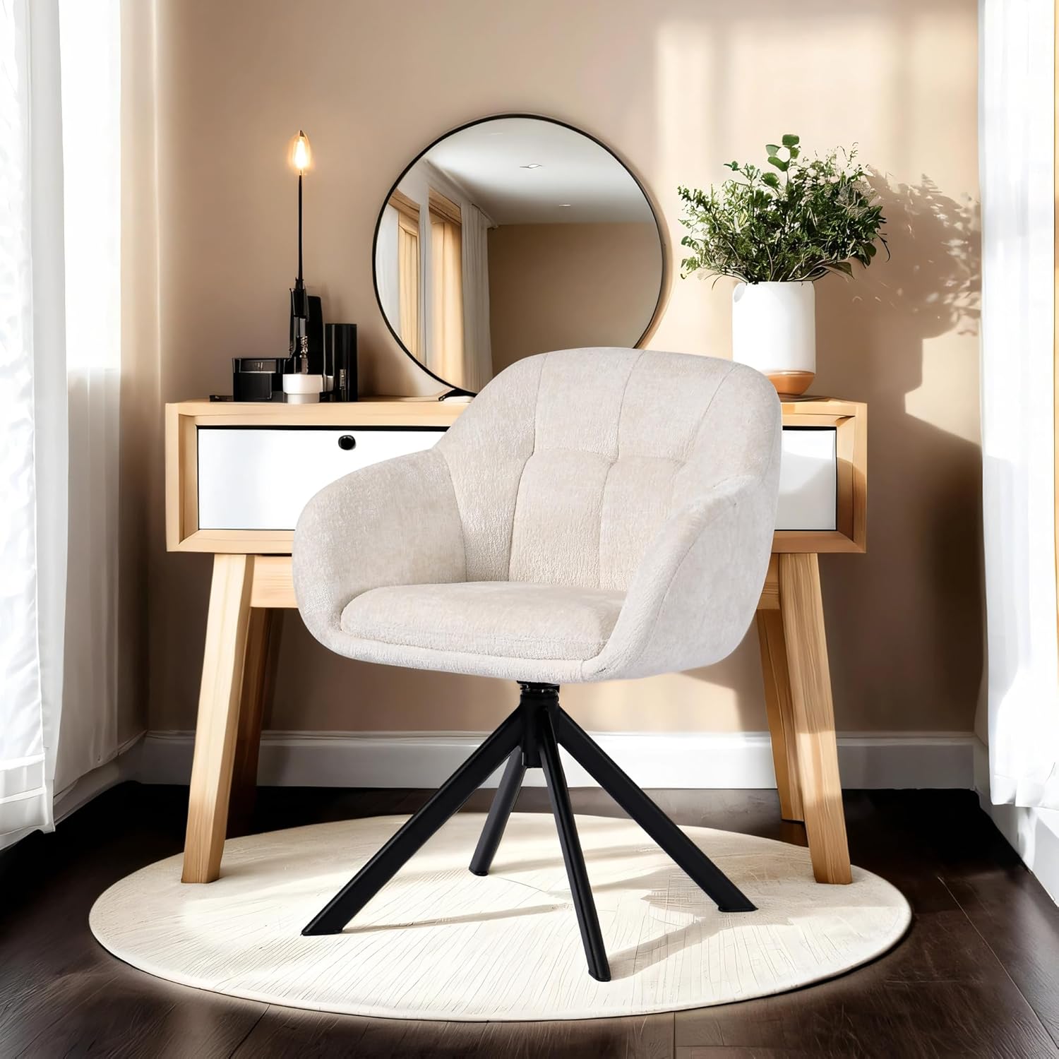 Duhome Loungesessel Armlehnstuhl aus Chenille-Stoff, Schminktisch Stuhl Esszimmerstuhl Sitzschale 360° drehbar 9-213A