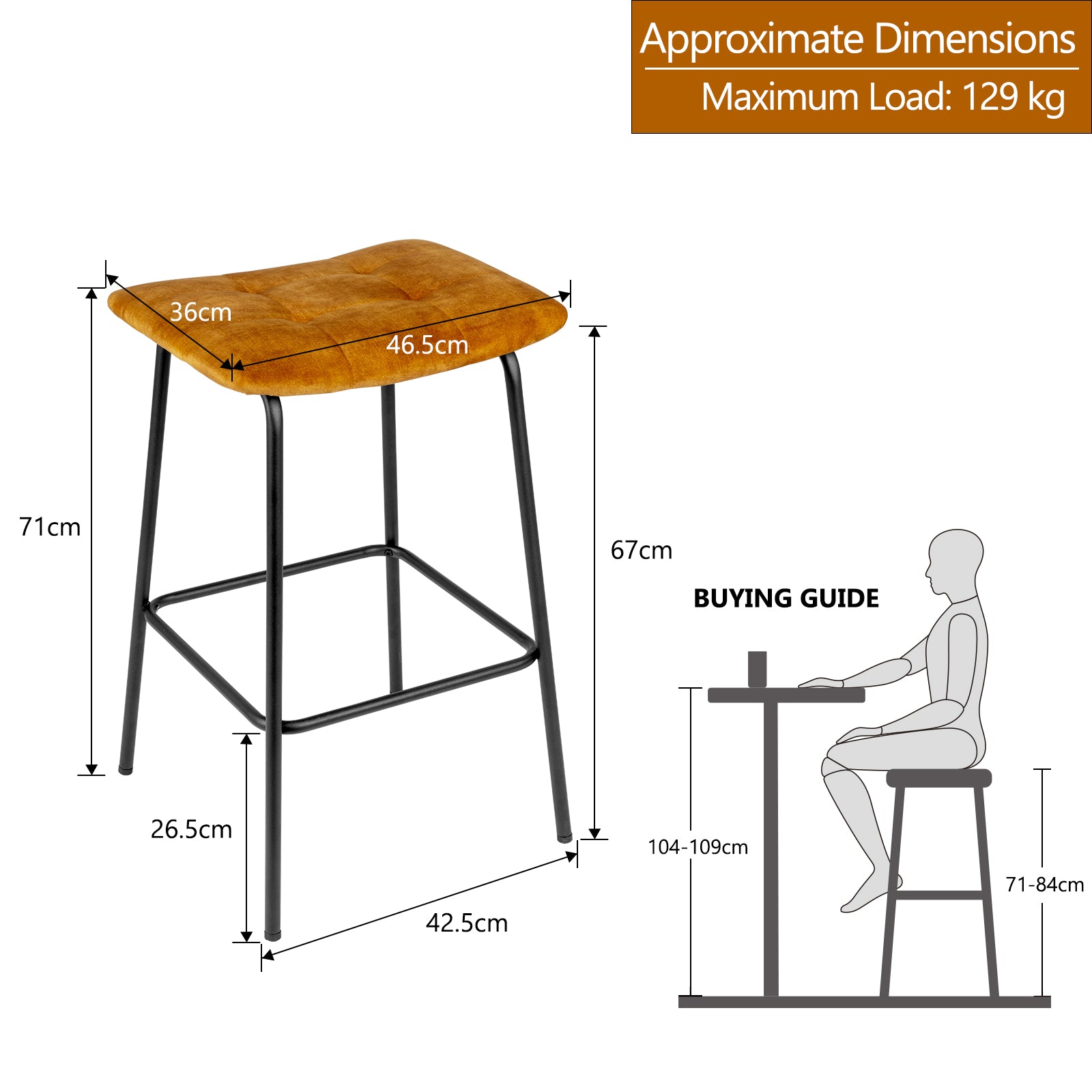 Duhome 2x Barhocker Barstuhl Gestell aus Metall Tresenhocker gepolstert Sitzhöhe 71 cm 5298D1