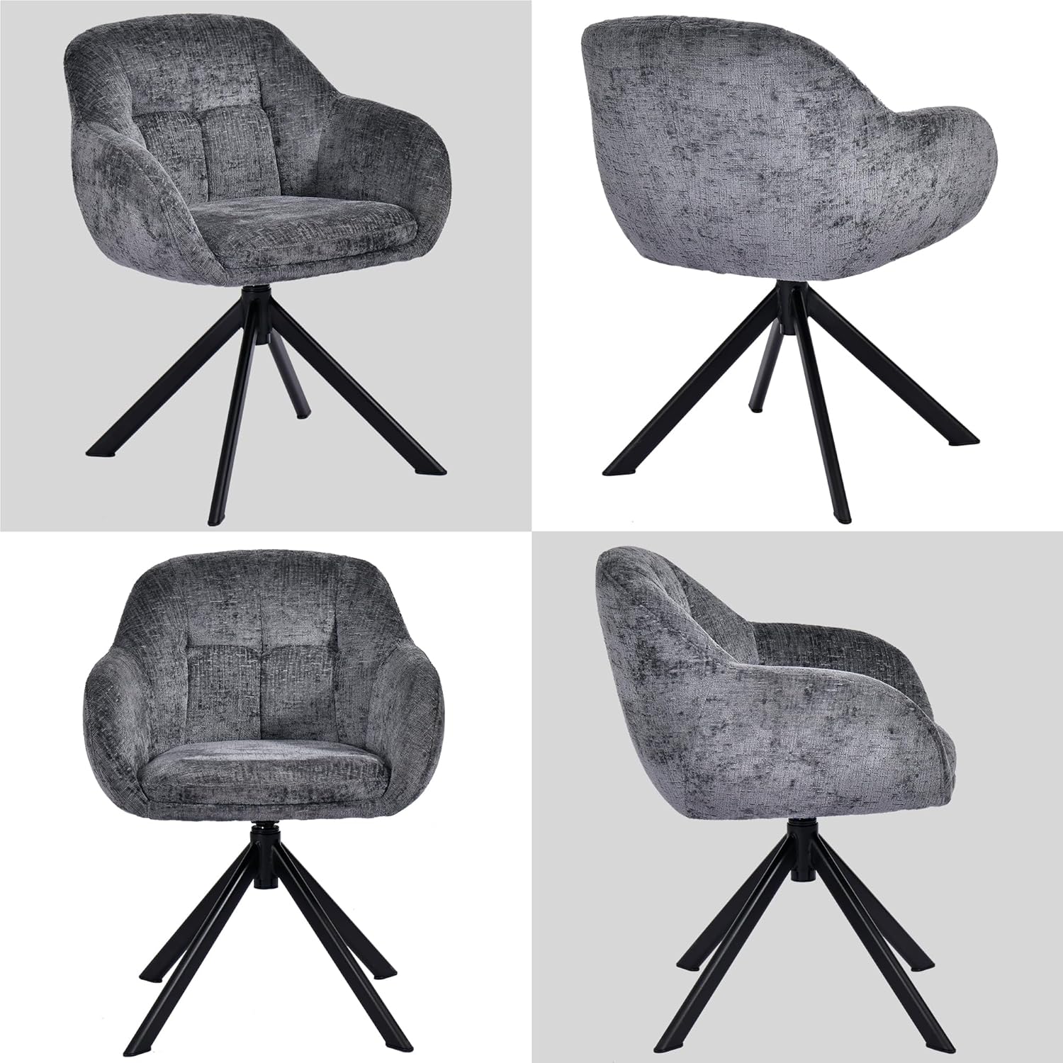 Duhome Loungesessel Armlehnstuhl aus Chenille-Stoff, Schminktisch Stuhl Esszimmerstuhl Sitzschale 360° drehbar 9-213A