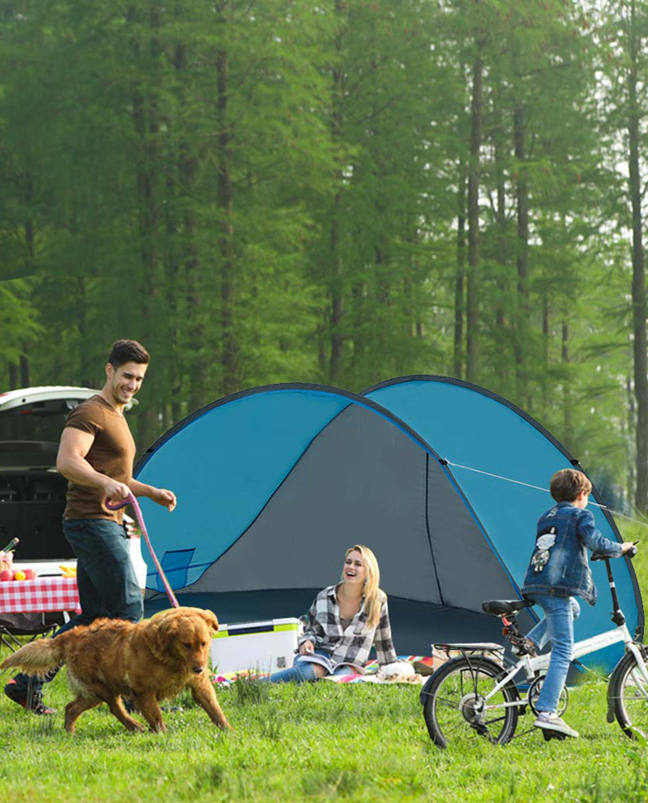 Strandmuschel Pop up Strandzelt Hellblau Polyester blitzschneller Aufbau Wetter- und Sichtschutz Farbauswahl Duhome BT-004