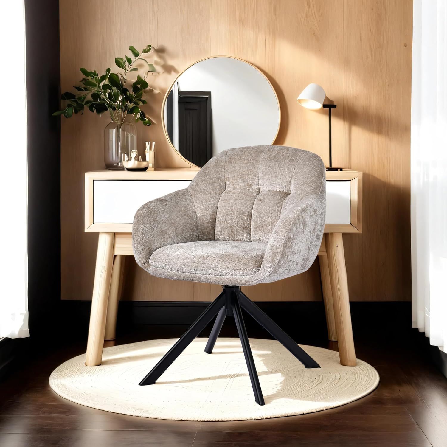 Duhome Loungesessel Armlehnstuhl aus Chenille-Stoff, Schminktisch Stuhl Esszimmerstuhl Sitzschale 360° drehbar 9-213A